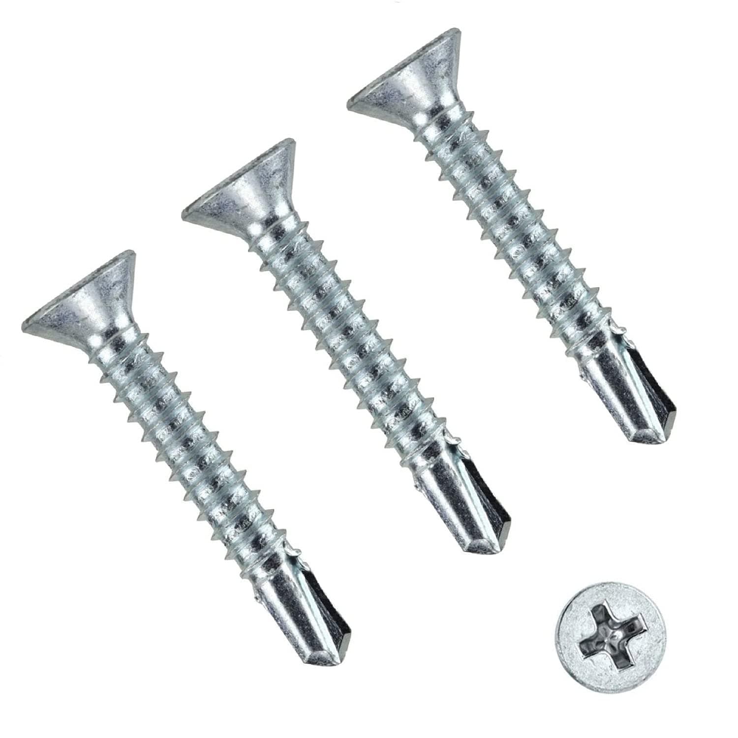 TERF® Self Drilling Countersunk Screws 3.5 X 25mm Self Tapping Phillips Drive Screw for Plasterboard Wood Metal Sheet Steel Sheet Roofing Window - Pack of 100