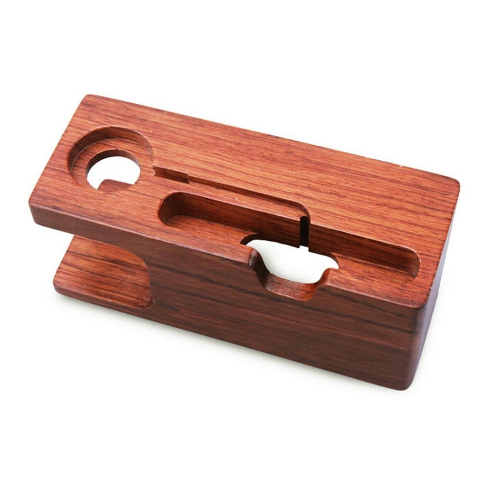 PTCM 2 in 1 Bamboo Wood Charging Stand Charger Dock Station Cradle Holder for Watch Phone and Most Cell phones Watch Stand (Mahogany)