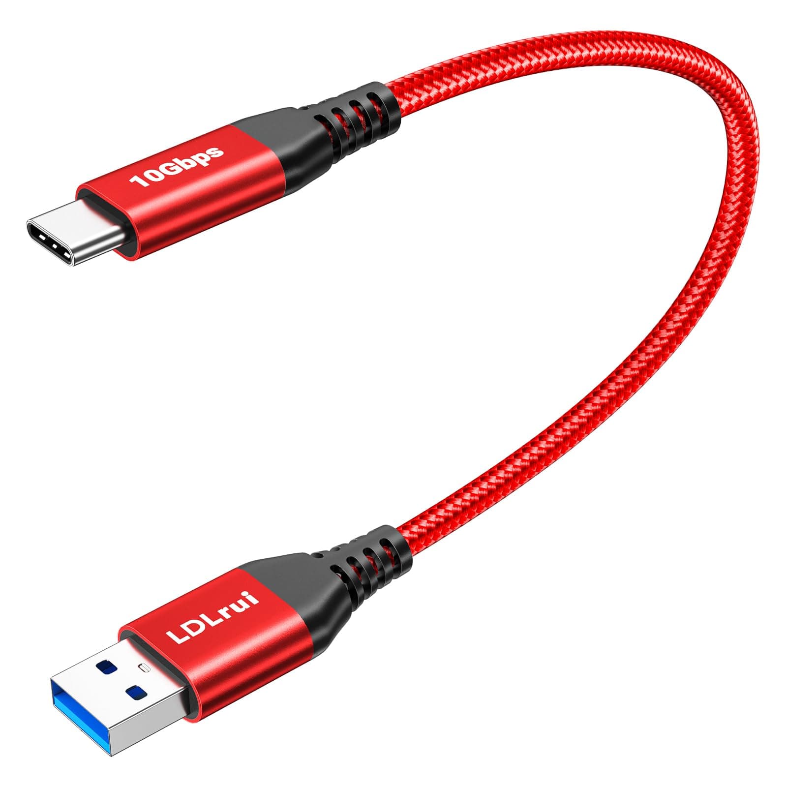 LDLrui USB 3.1 Gen 2 to USB C Cable, USB A to USB C 10Gbps Data Sync & 3A Type C Charger Fast Charging Cord for Samsung Galaxy S24/S21, iPhone 15/15 Pro, GoPro, Power Bank Red, 1FT, 1Pack