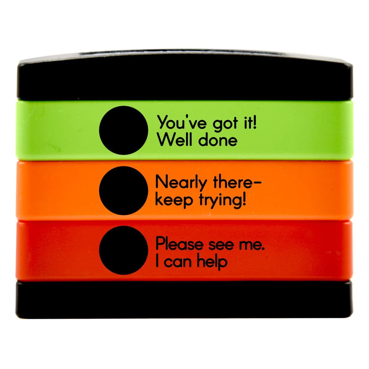 SuperStickers 3 in 1 Stamp Stack for Marking - You've Got It/Nearly There/Please See Me, Red, Orange and Green, Small