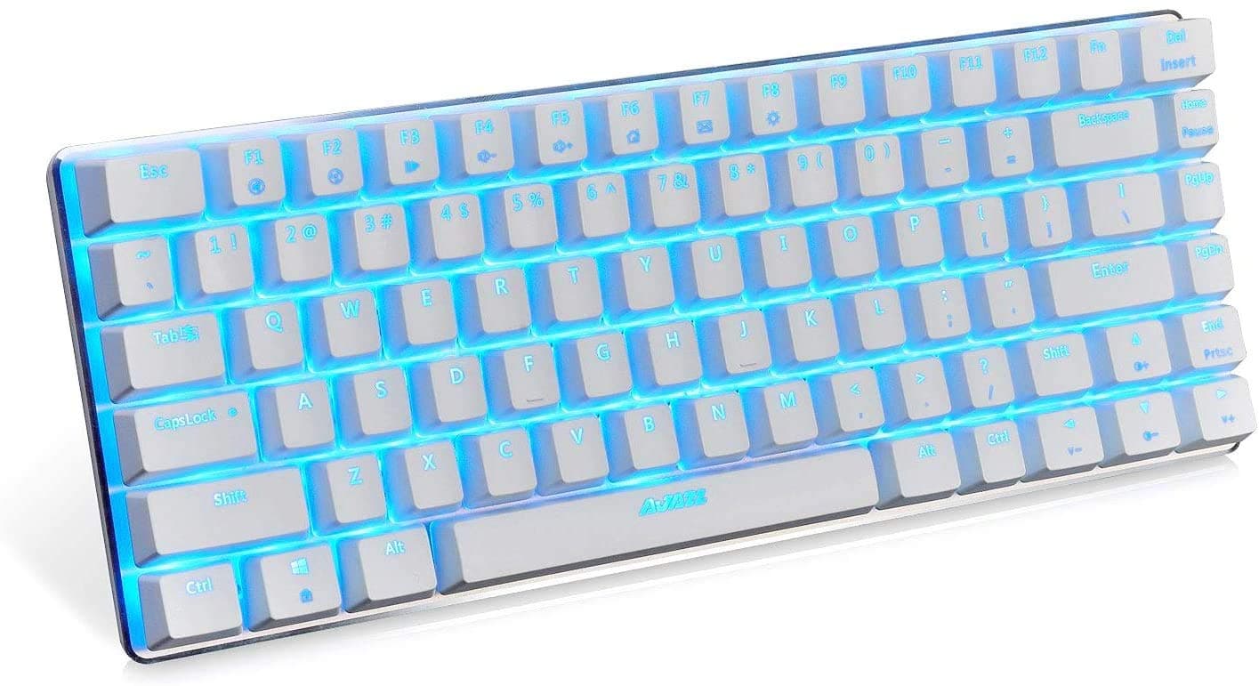 Ajazz AK33 Mechanical keyboard 82 Keys USB Wired Gaming Keyboard with Backligh for Tablet Desktop Computer (Blue Backlit Blue Switch, White)