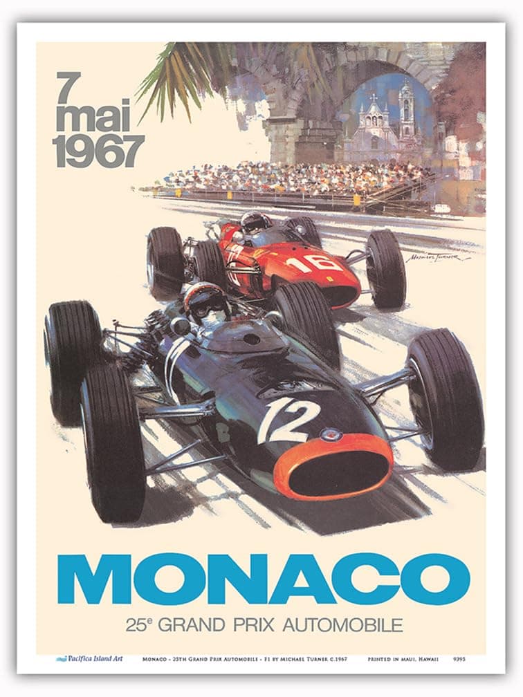 25th Monaco Grand Prix Automobile 1967 - Vintage Car Racing Poster by Michael Turner c.1967 - Master Art Print (Unframed) 9in x 12in