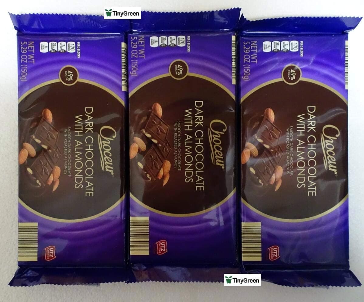 Choceur Dark Chocolate with Almonds Smooth Dark Chocolate with Roasted Almonds 49% Cocoa 5.29oz 150g (Pack of Three)
