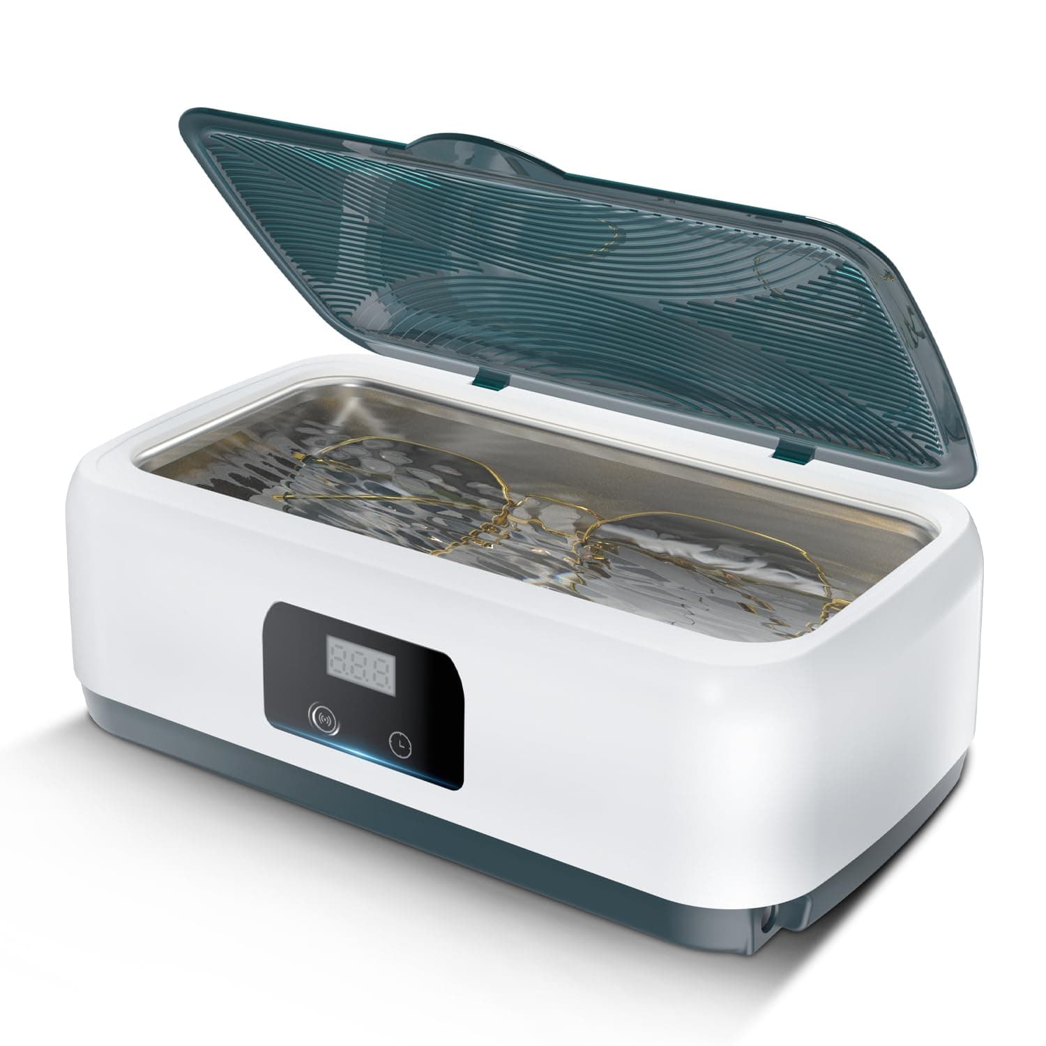 Mcties Ultrasonic Cleaning Machine, Glasses Cleaner, Small Ultrasonic Cleaner, 25.6 fl oz (750 ml), Large Capacity, 55,000 Hz, Strong Vibration, 4 Stage Timer Function, Eyeglass Cleaning Machine