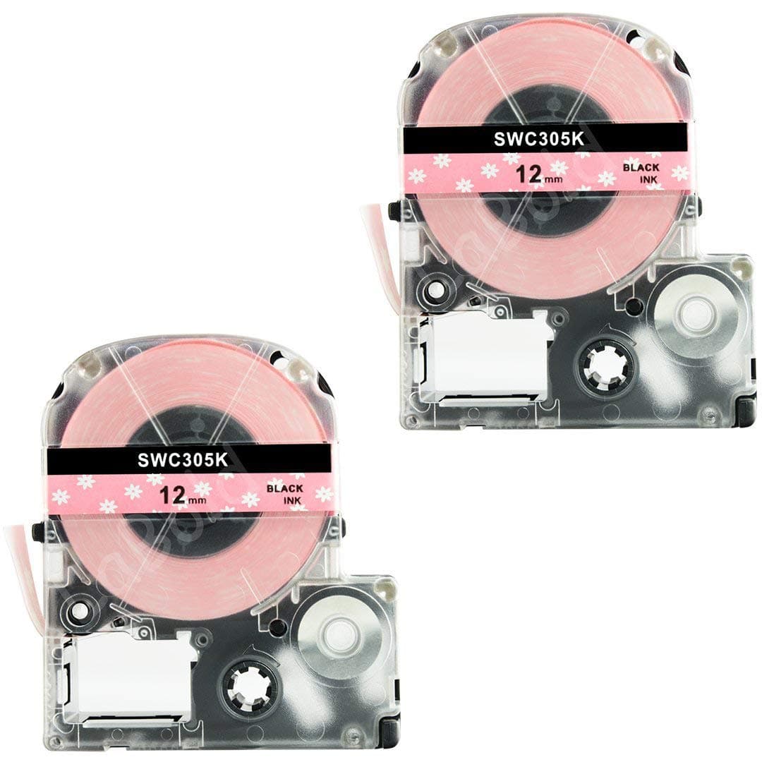 Label Tape, LaBold Washi Label Tape Cartoon Style 2 Pack Unique Design Compatible with Epson LW-300 LW-400 LW-500 LW-600 Label Maker Tape Black on Holle Kitty 0.47"W x 26.2'L (12mmx8m)