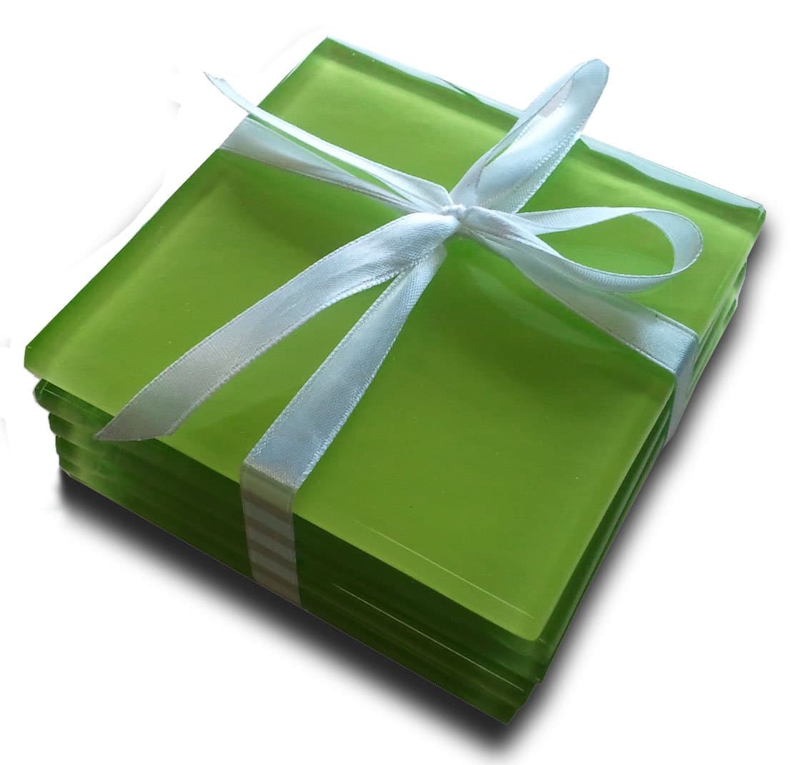 Fused Glass Coasters in Bright Green