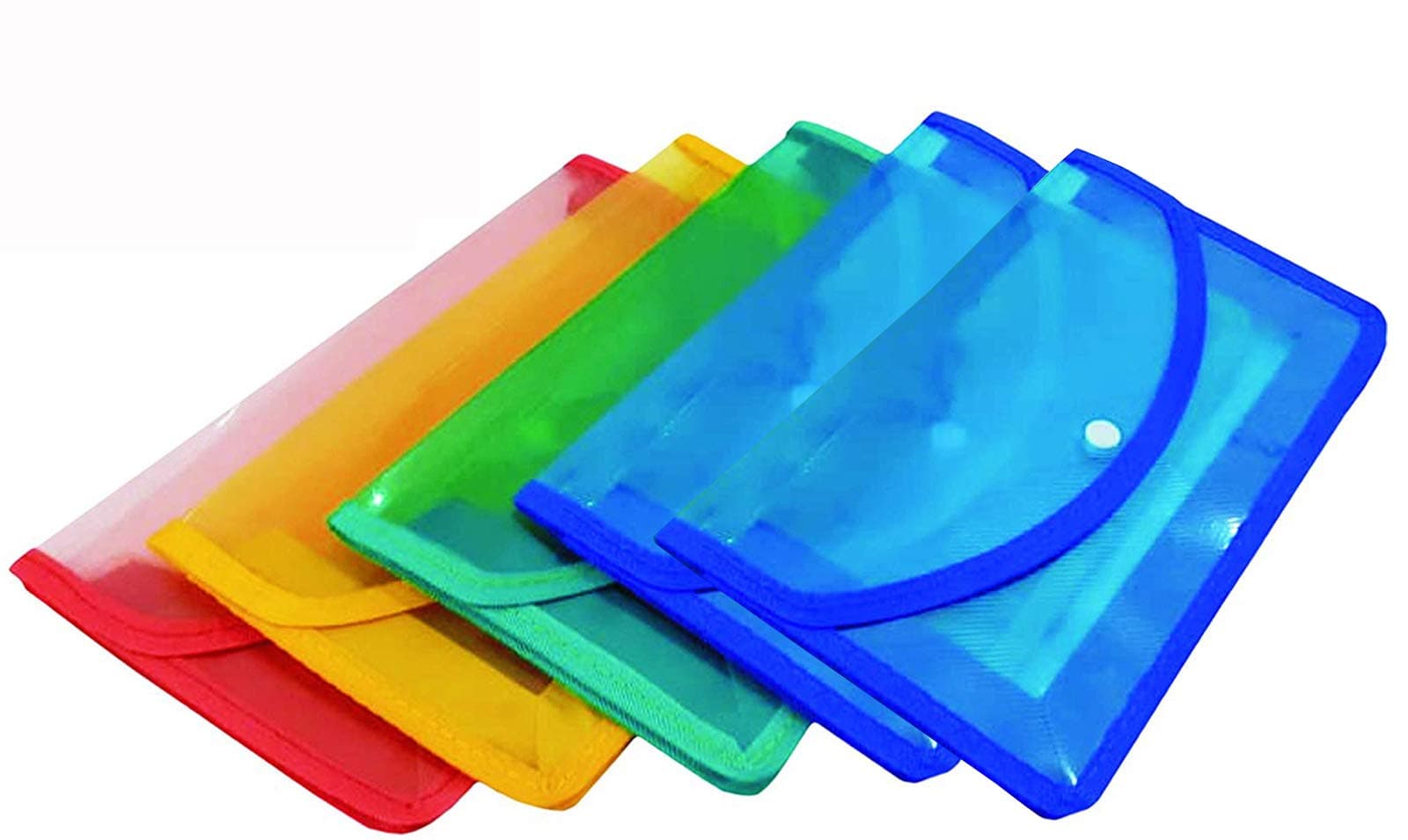 Plastic Flexi Button Bag | Cheque Book Holder | Document Holder | Passbook Holder (6X6) (Pack of 5, Multicolour)