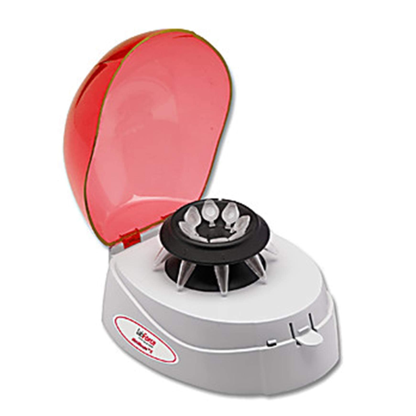 lab Force 1154J24 Mini Centrifuge with Clear Lid, 2 Rotors, European Plug, 100-240V, 6, 000rpm, 50-60Hz, 250W, 5.7" Width, 6.9" Length, 4.5" Height