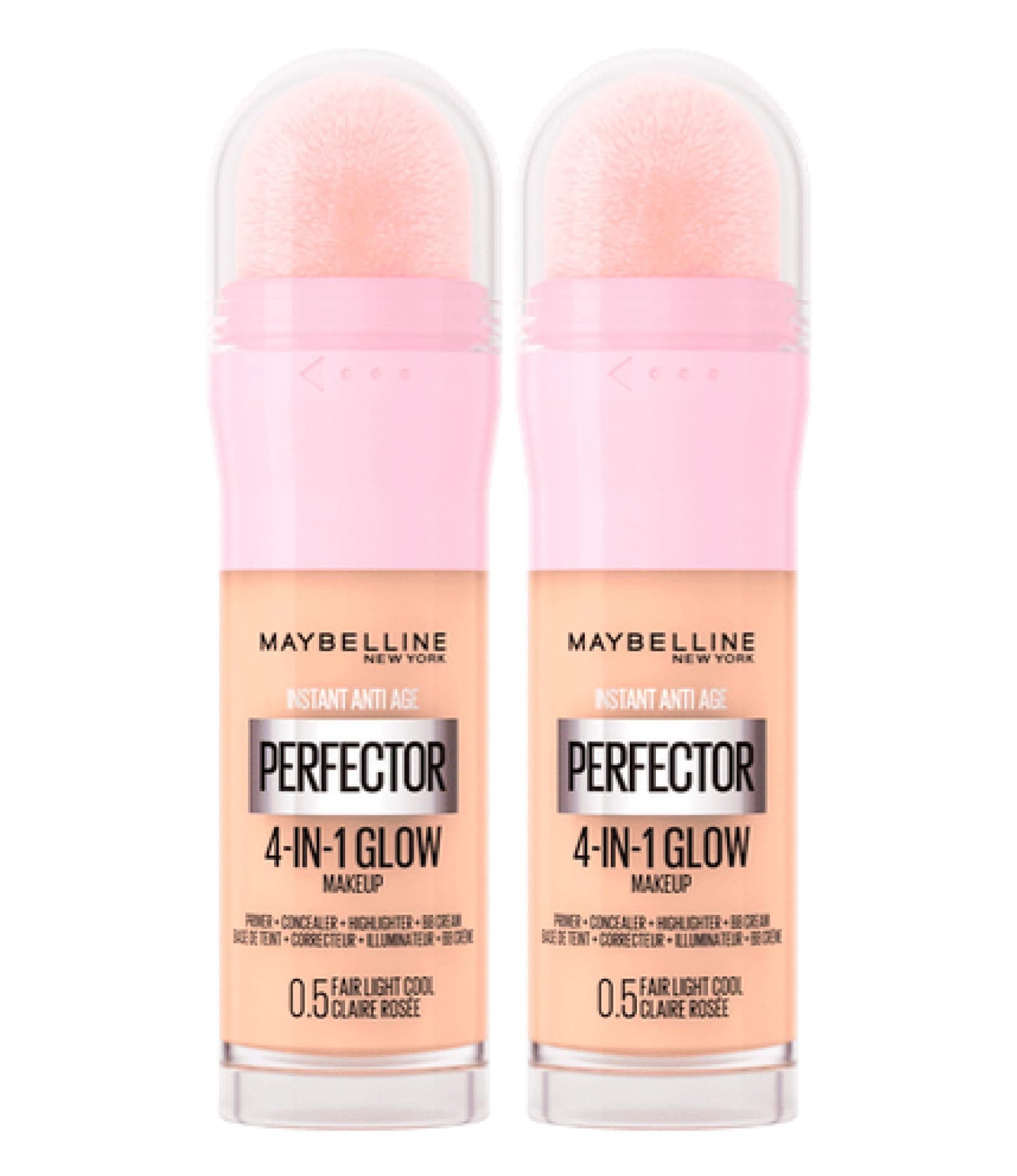 New York Instant Age Perfector Glow 4-in-1 Concealer BB Cream Highlighter Primer Colour 0.5 Fair Light Cool with Sponge for Application - 2 Bottles of 20ml