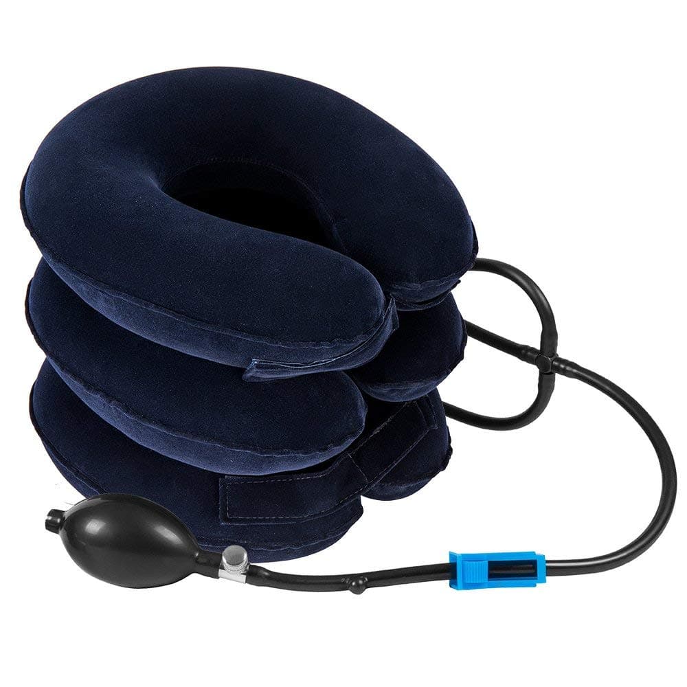 Cervical Neck Traction Device, Inflatable Cervical Pillow with Collar Adjustable for Home Use, Inflatable Spine Alignment Pillow (Blue)