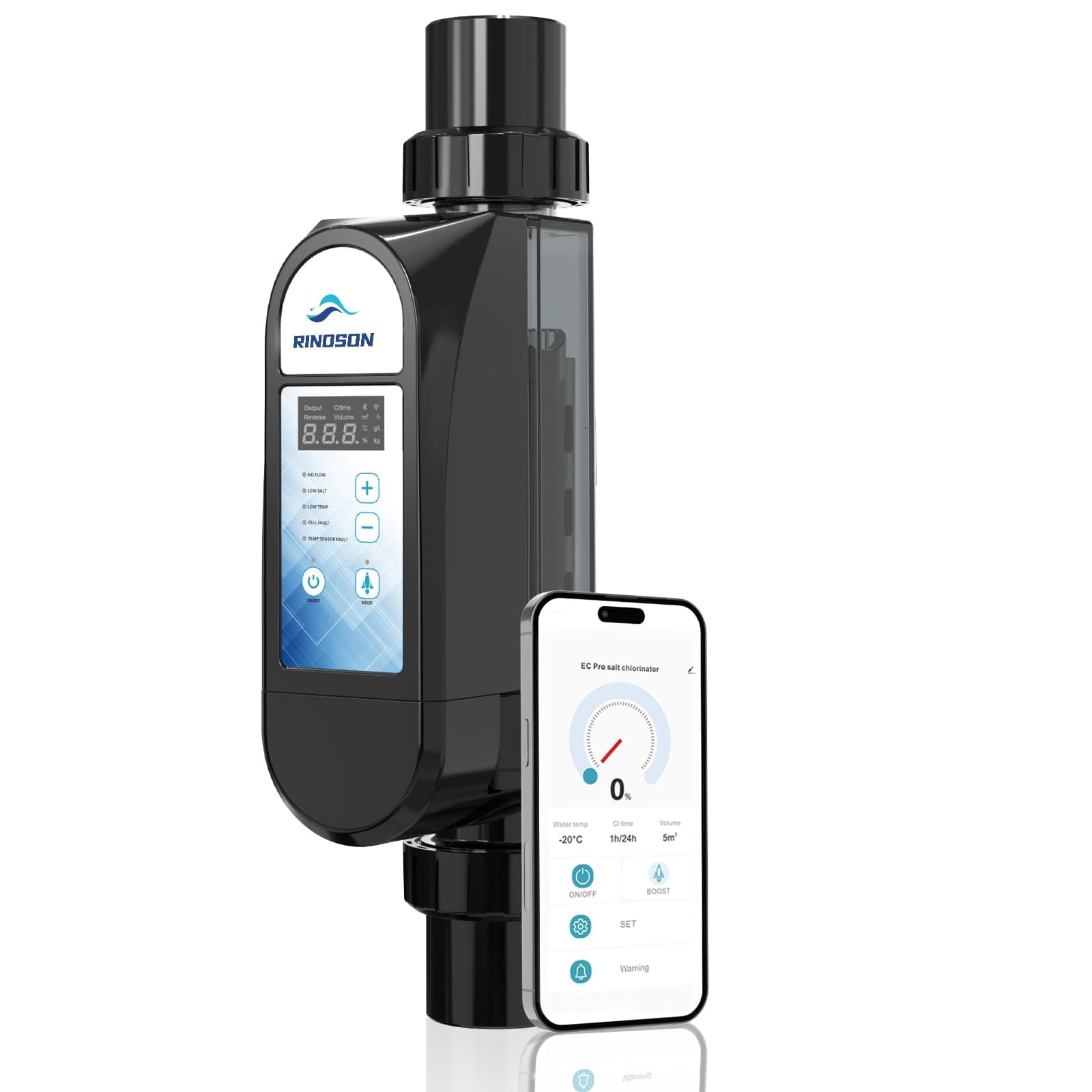 Rinoson Smart Salt Chlorinator System for Inground Pools- Built-in Wi-Fi & App Remote Control, Five-Year Warranty, Smart Salt Chlorine Generator for Pools up to 20,000 Gallons