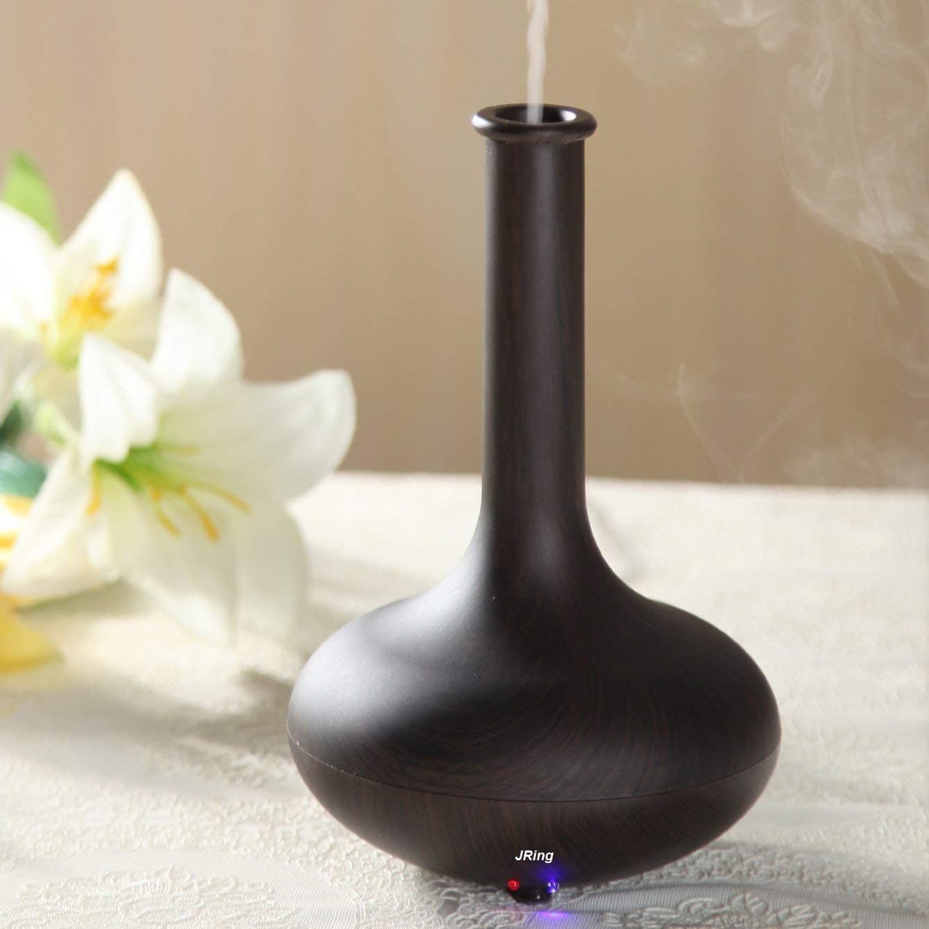 JRing Vase Aroma Diffuser Humidifier,110ML Electric Aromatherapy Essential Oil Diffuser, 7 Color LED lights and Timer Settings- Dark Wood Grain