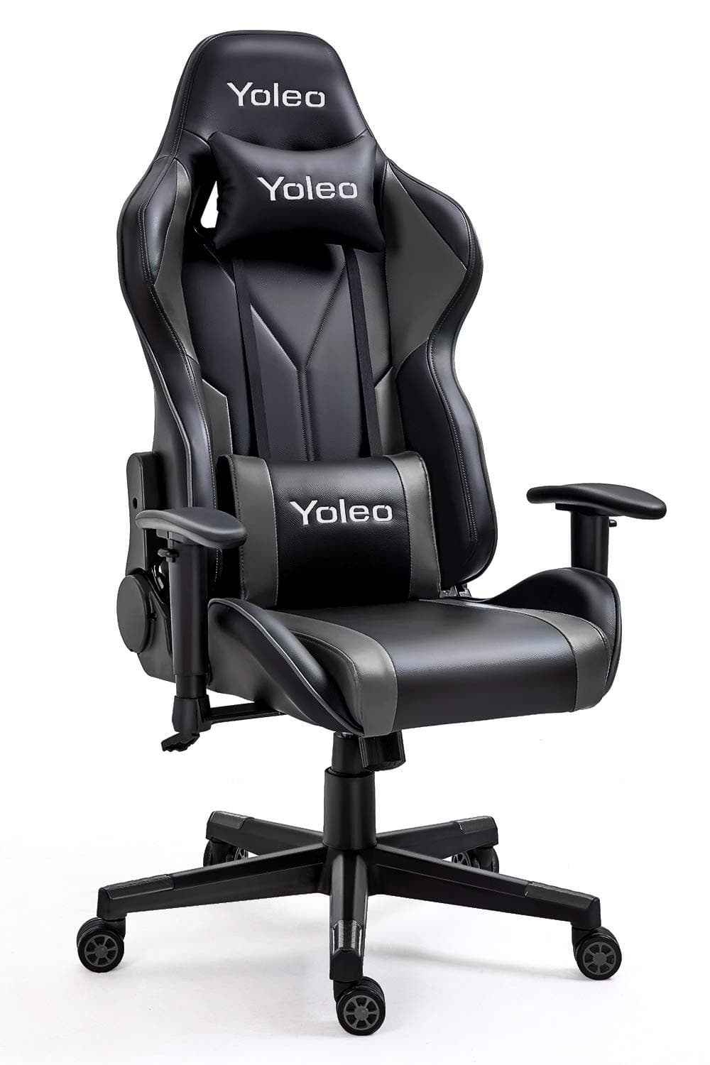 Gaming Chair -Yoleo Ergonomic Computer Gaming Chair Adjustable Armrest High Back Office Chair Mute Casters Desk Chair with Lumbar Support and Headrest, Recliner Chair BIFMA Certified Black/Grey