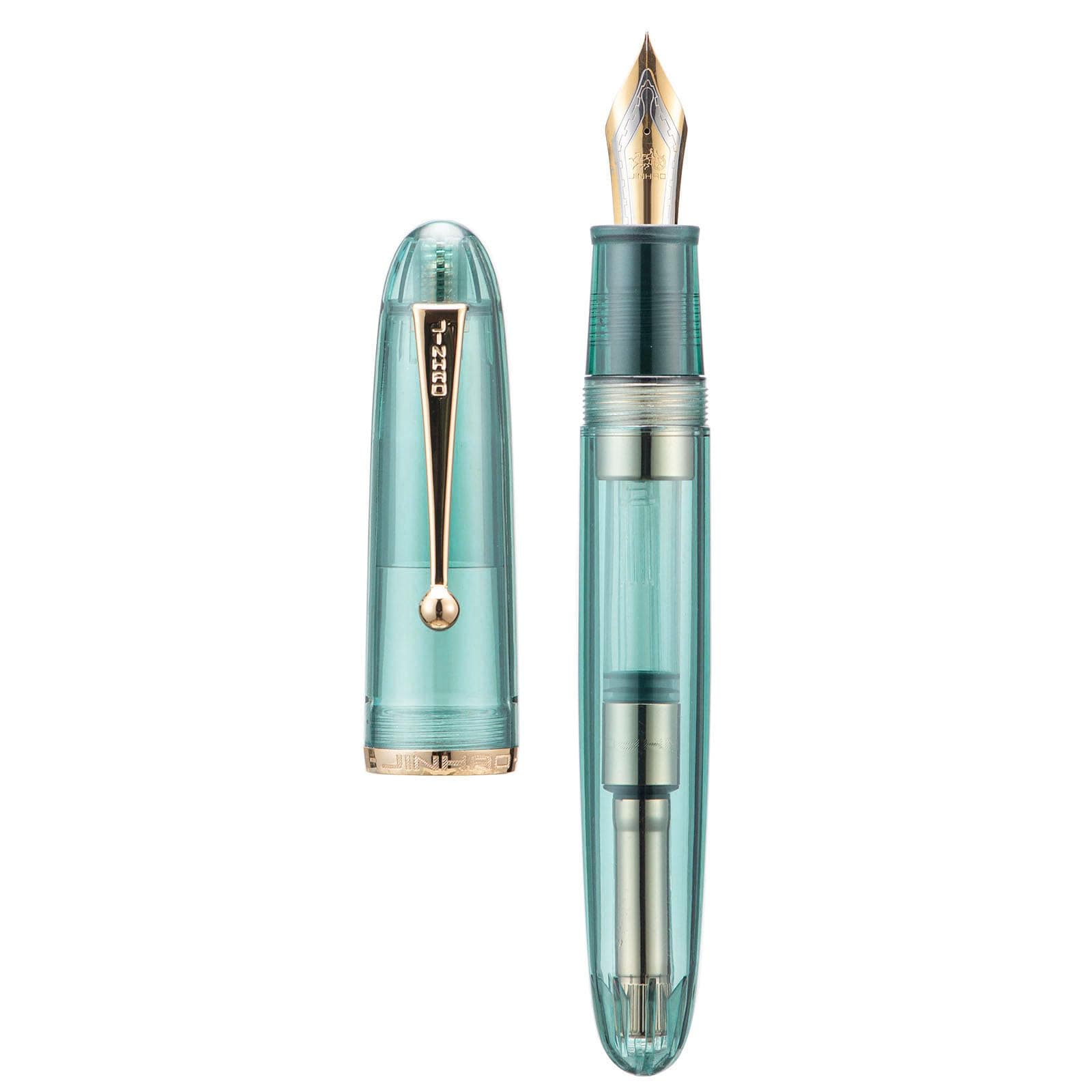 Jinhao 9019 Fountain Pen, Dadao Series #8 Medium Nib, Light Blue Transparent Acrylic Barrel with Golden Clip Big Size Writing Pen