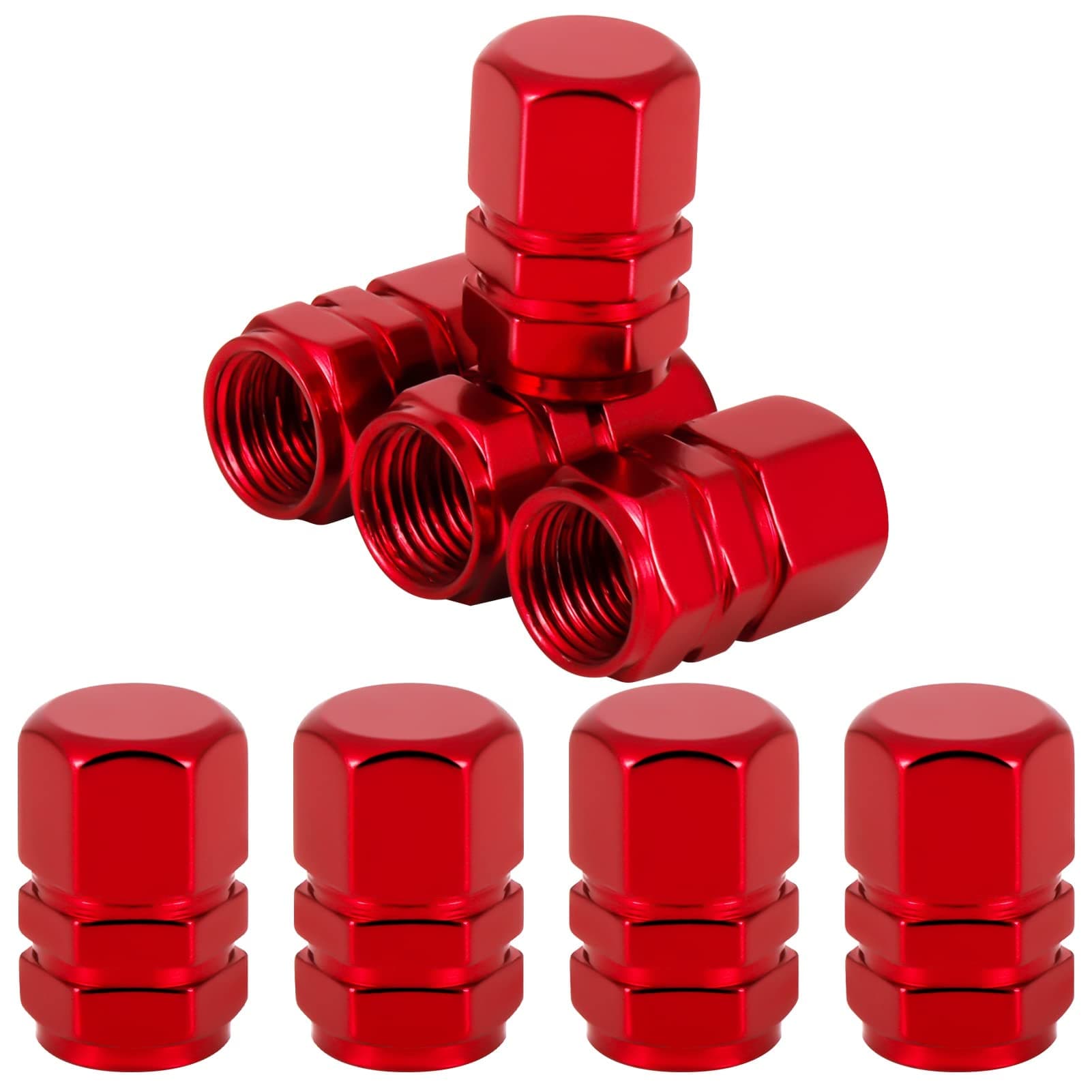 8 PCS Tyre Valve Caps, Red Aluminum Alloy Dust Caps for Car Tyres Bike Motorcycle