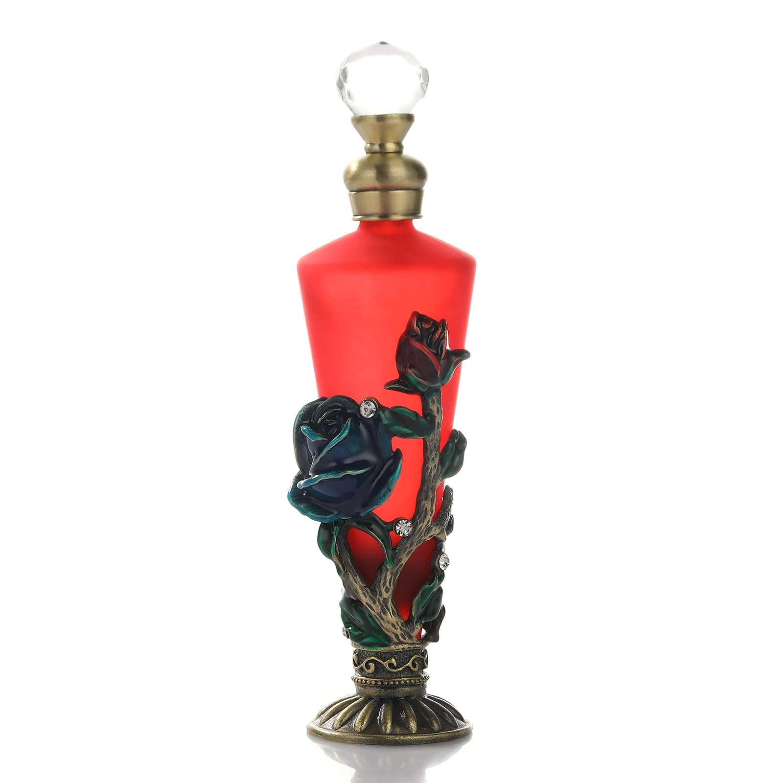 Retro Fancy Perfume Bottles, Rose Flowers Crystal Perfume Bottle, Old Fashioned Oil Bottles for Living Room Bedroom Decor Birthday Gift(30ML, Red)