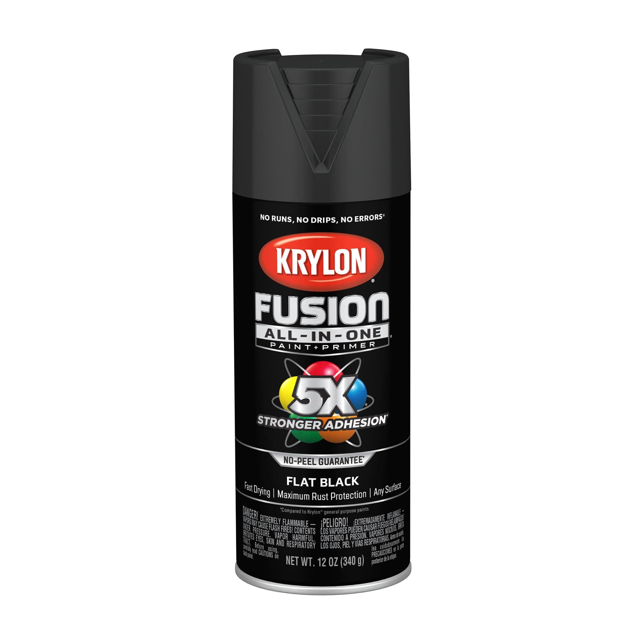 K02728007 Fusion All-In-One Spray Paint for Indoor/Outdoor Use, Flat Black