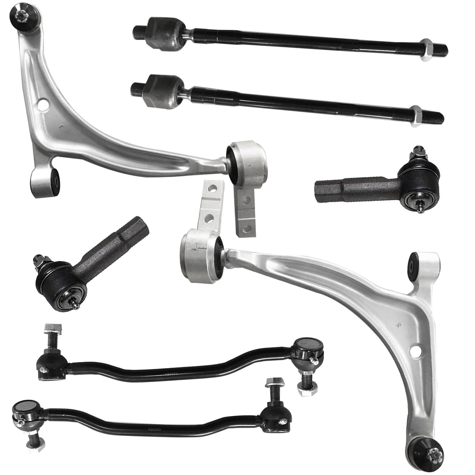TRIL GEAR8Pcs Front Suspension Kit Lower Control Arm Ball Joints Inner Outer Tie Rod Ends Stabilizer Sway Bar Links K620166 K90353 EV427 Replacement for 2002-2006 Altima 2004-2008 Maxima All Models