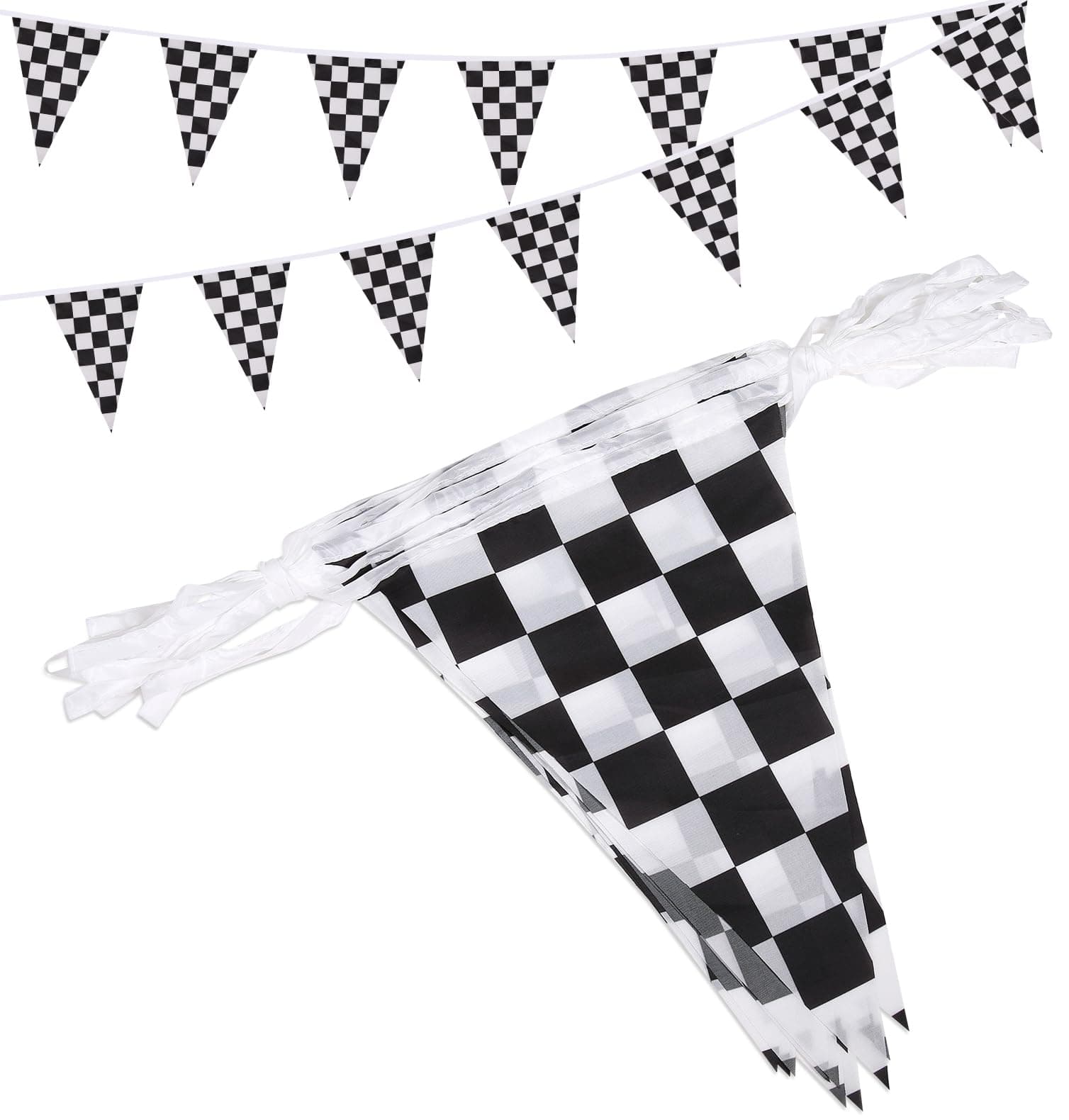 Reusable Party Decoration Pennant Banner - 21 Pcs Black & White Checkered Flags on a 30ft String – Perfect for Race Car, Racing, Checkered Themed Parties & Events