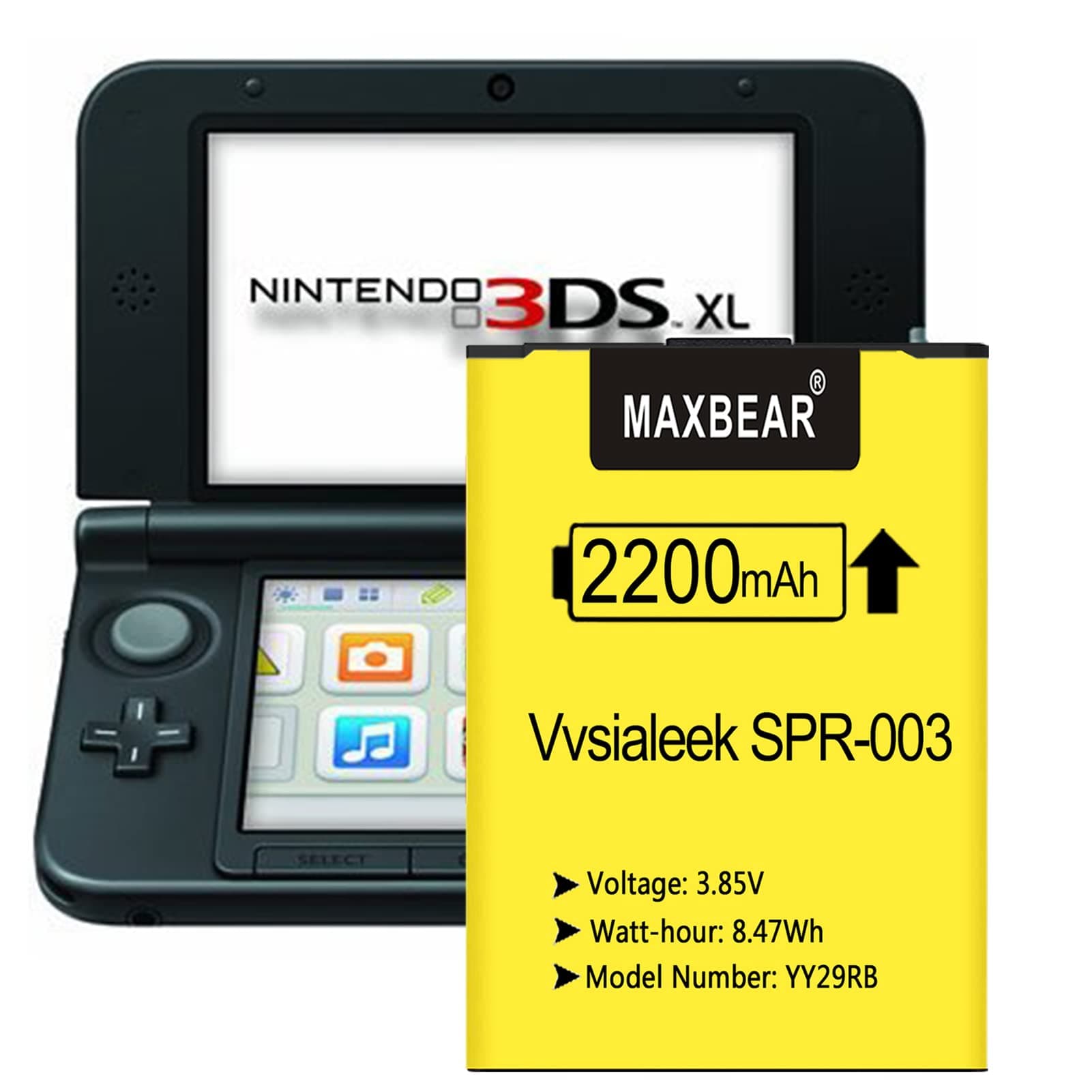 MAXBEAR 3DS XL SPR-003 Battery, 2200mAh 3.85V Replacement Battery for Nintendo 3DS XL SPR-003 and New 3DS RED-001 SPR-A-BPAA-CO Console