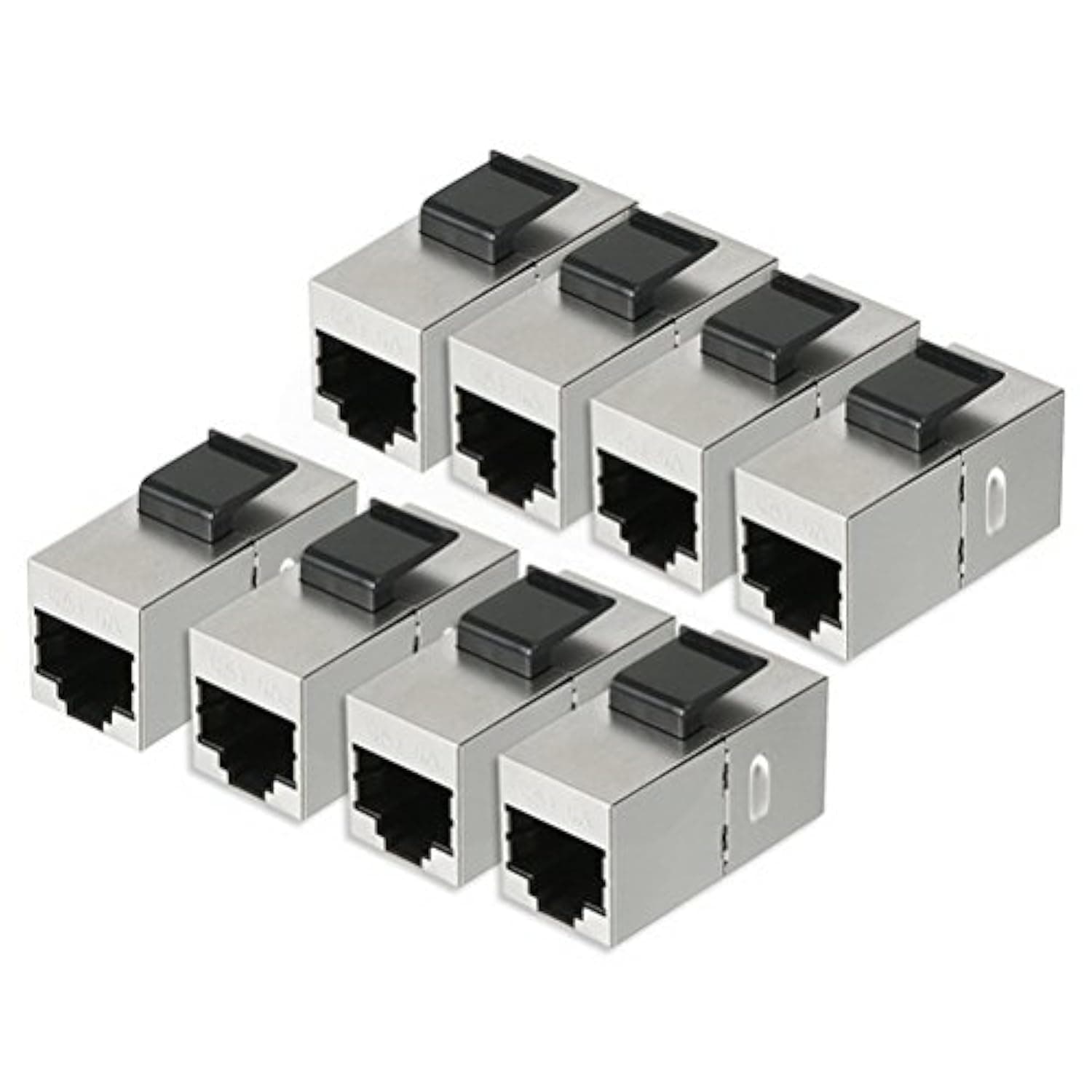 Uptell 8 Packs CAT 6a Keystone Jacks, RJ45 Couplers Female to Female Straight Shielded in-Line Cat6A Cable Network Ethernet Module Silver