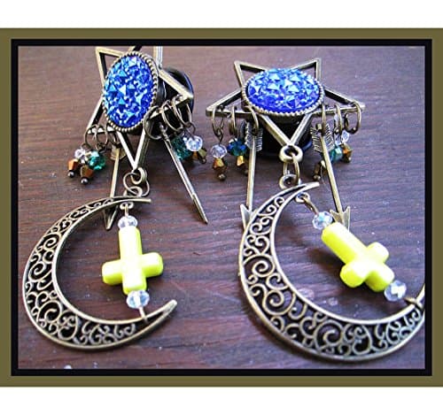 Shreds of Black Cloud dangle Satanic Evil EAR PLUGS earrings gauges 2g, 0g, 00g, 1/2", 9/16", 5/8", 11/16" aka 6, 8, 10, 12, 14, 16, 18mm