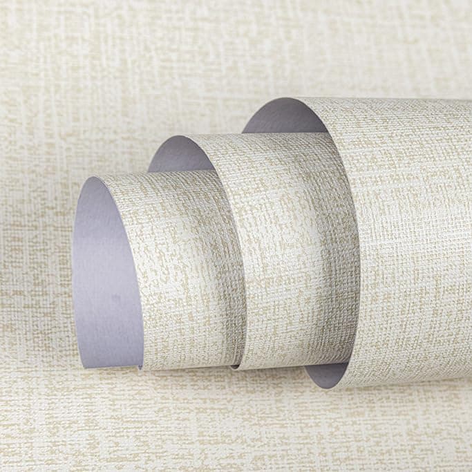 TANONE Cream Linen Wallpaper PVC Self-Adhesive Peel and Stick DIY Wallpaper Faux Imitation Cloth Vinyl Film Wall Sticker Solid Color Decorate Furniture Bedroom (15.8 in X 118 in)