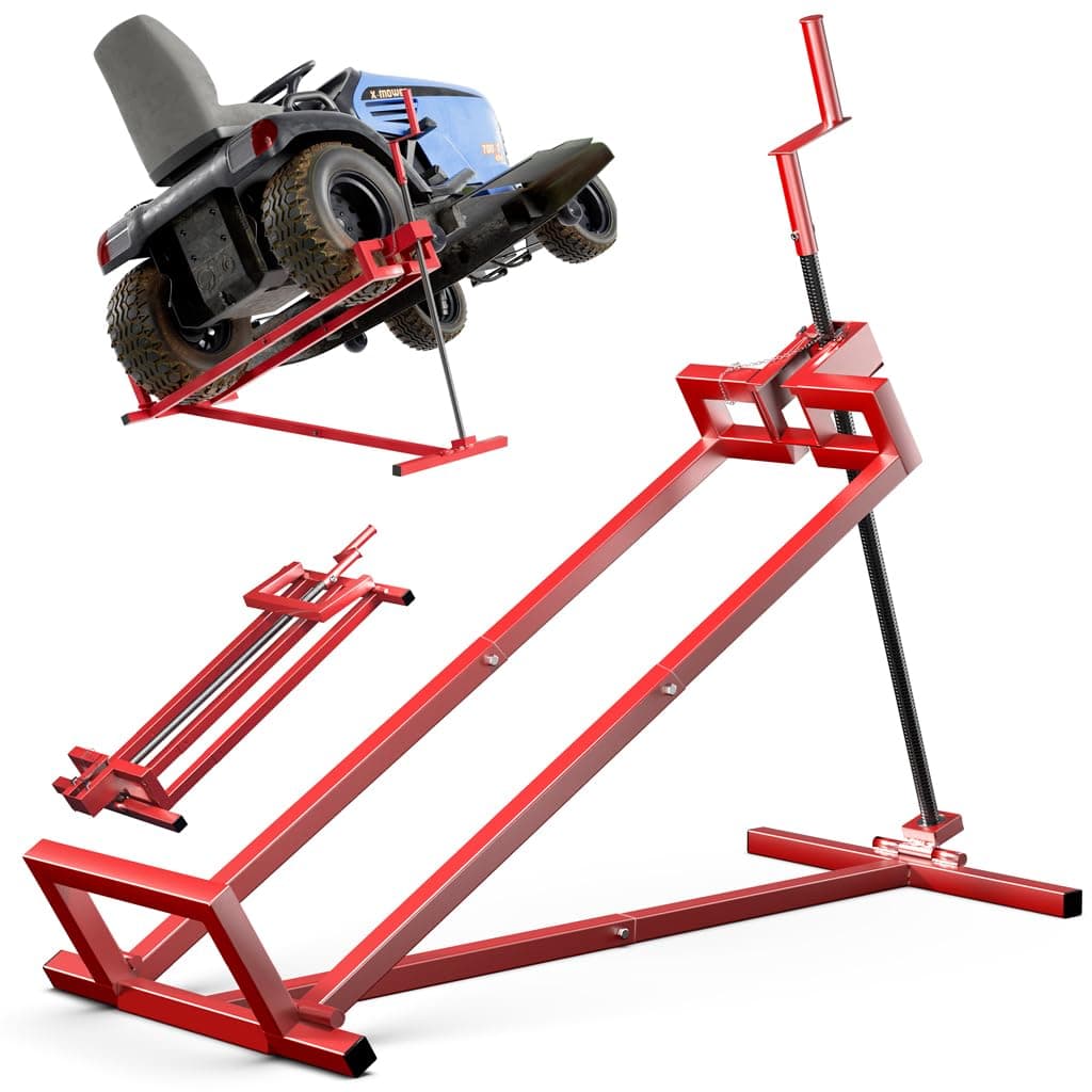 VOUNOT Ride on Mower Jack Lift, Telescopic Maintenance Jack for Lawn mowers and Garden Tractors, Weight Capacity 400kg, Red