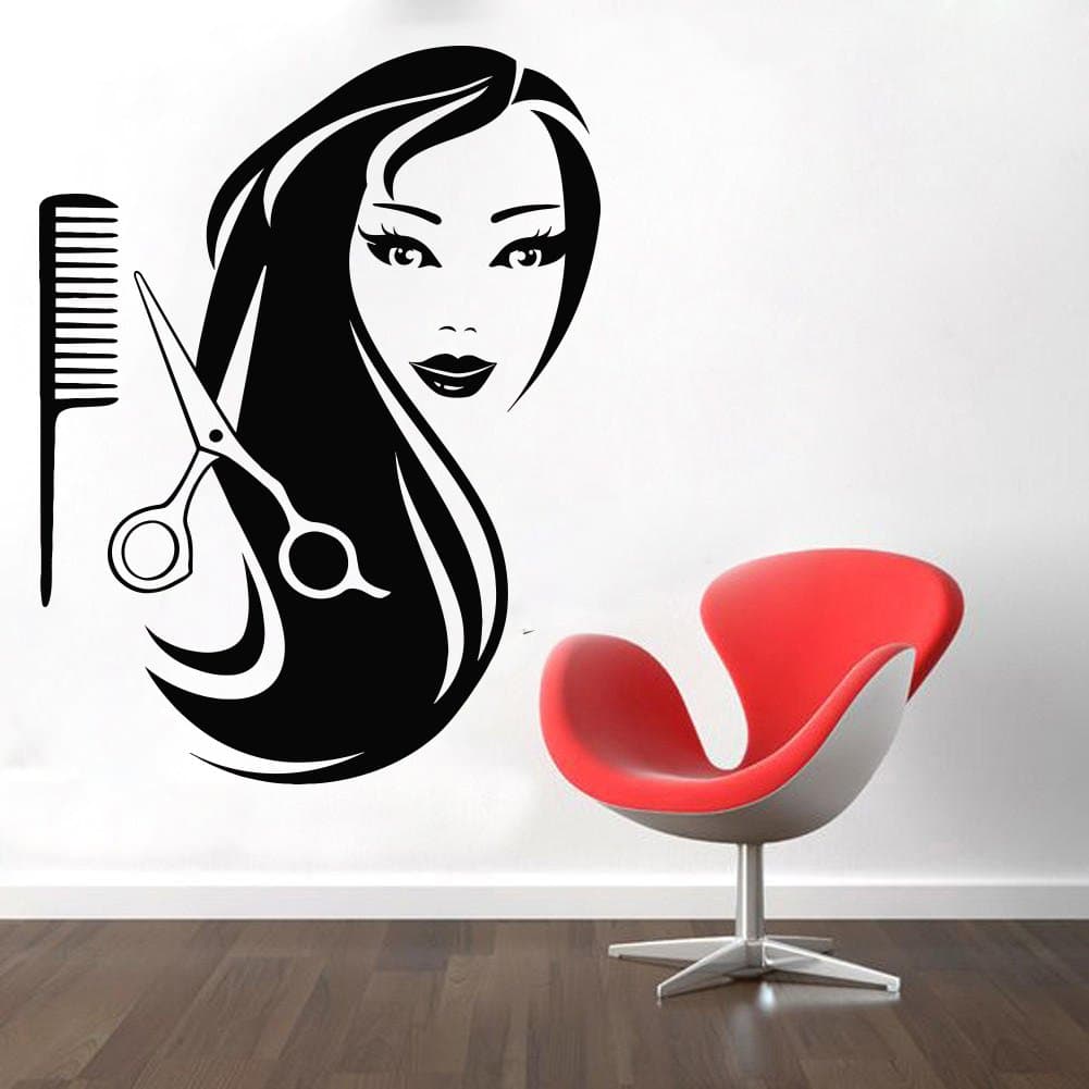 Wall Decal Window Sticker Beauty Salon Woman Face Hair Salon Hairstyle Style Hair t126
