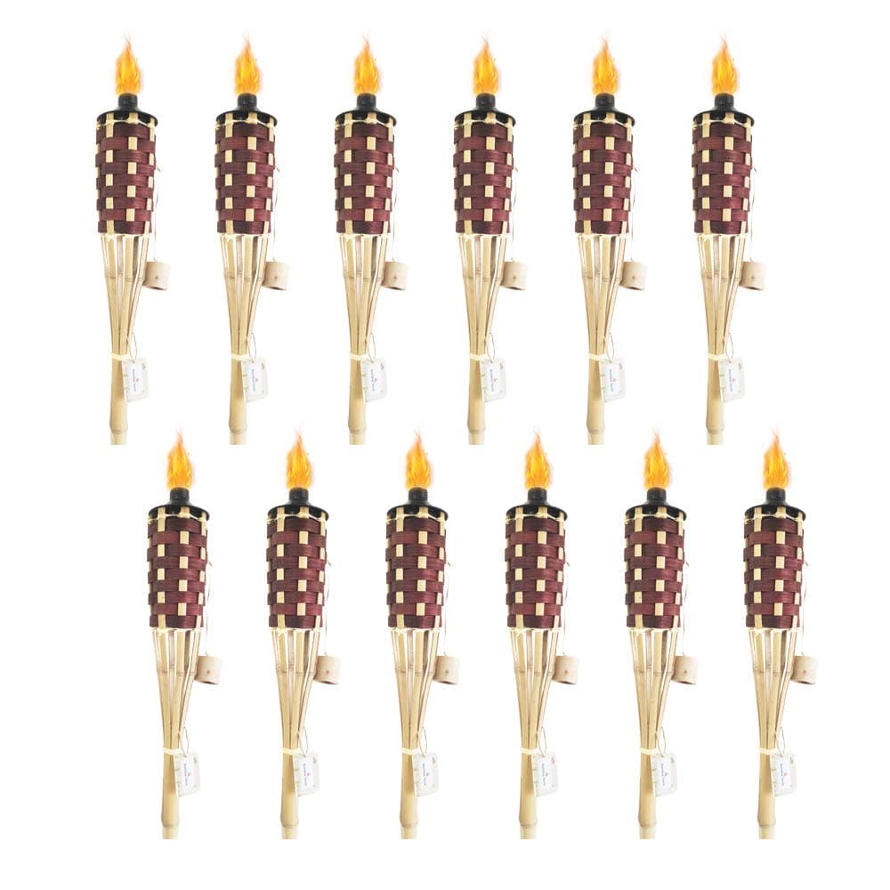 Weave Bamboo Torches, Halloween Decorations 57'' Decorative Torch Fiberglass Wicks for Party and Camping (12, Brown)