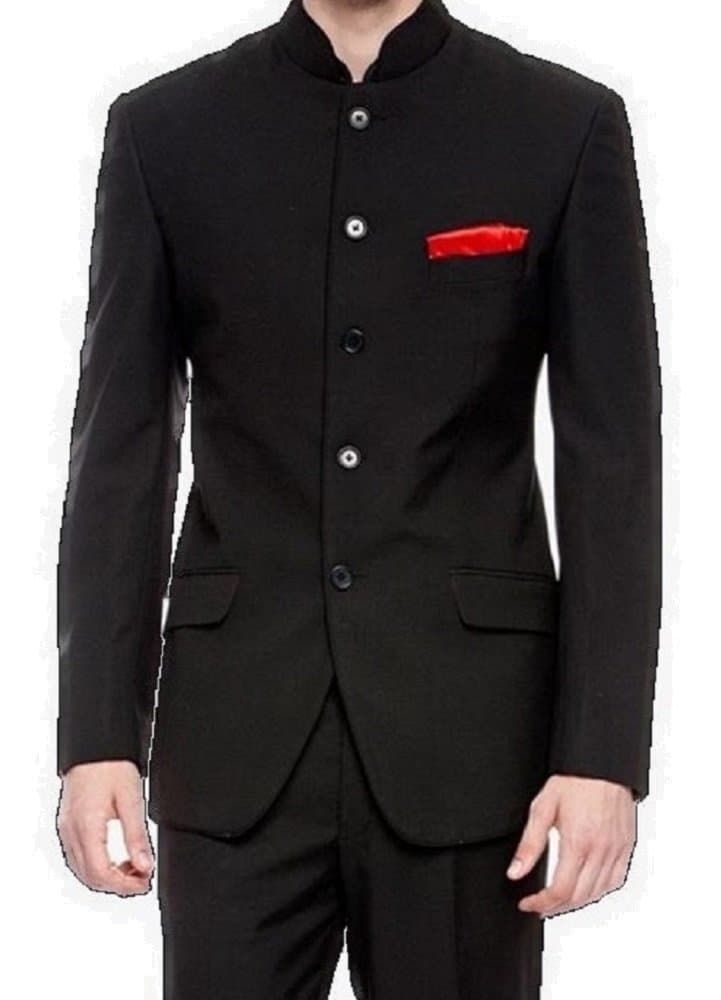 Silver Lining Mens Black Nehru Grandad Collar Suit Ideal for Weddings