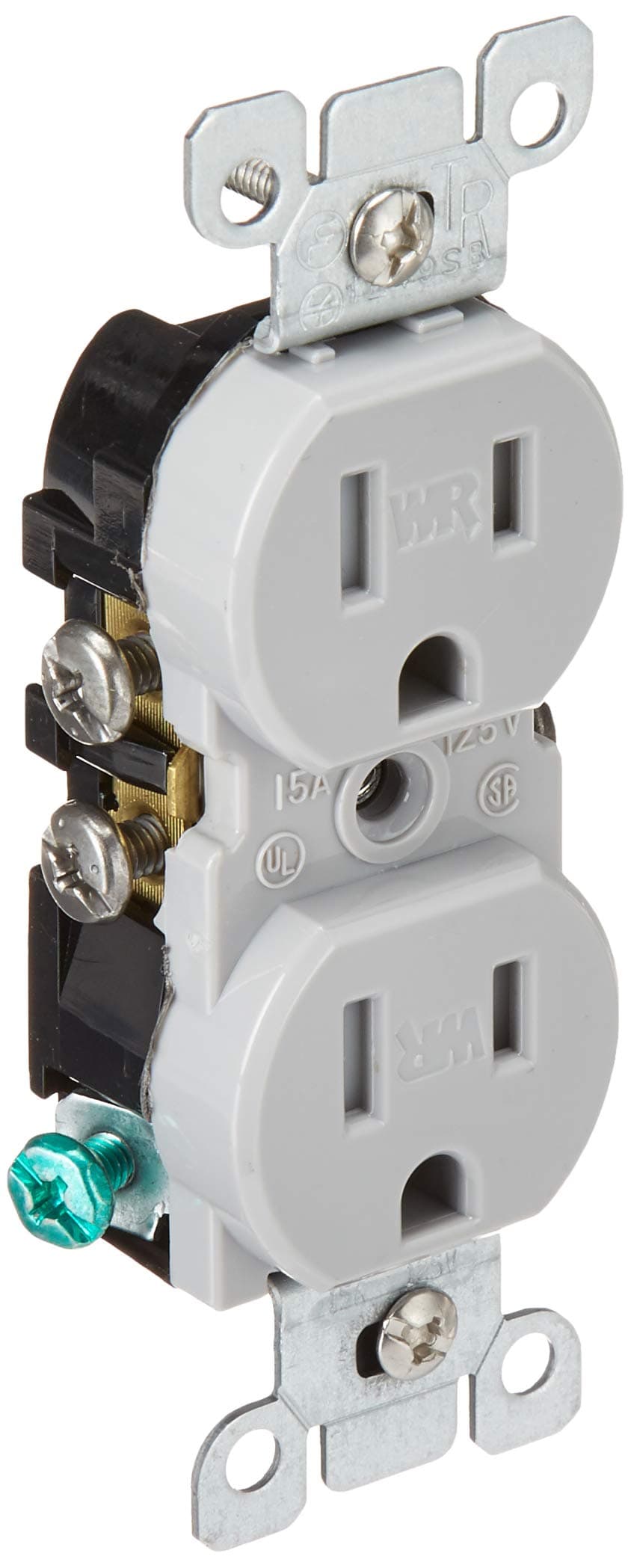 Leviton 15 Amp, 125 Volt, Weather and Tamper Resistant, Duplex Receptacle, Grounding, Side and Quickwire, W5320-T0G, Gray