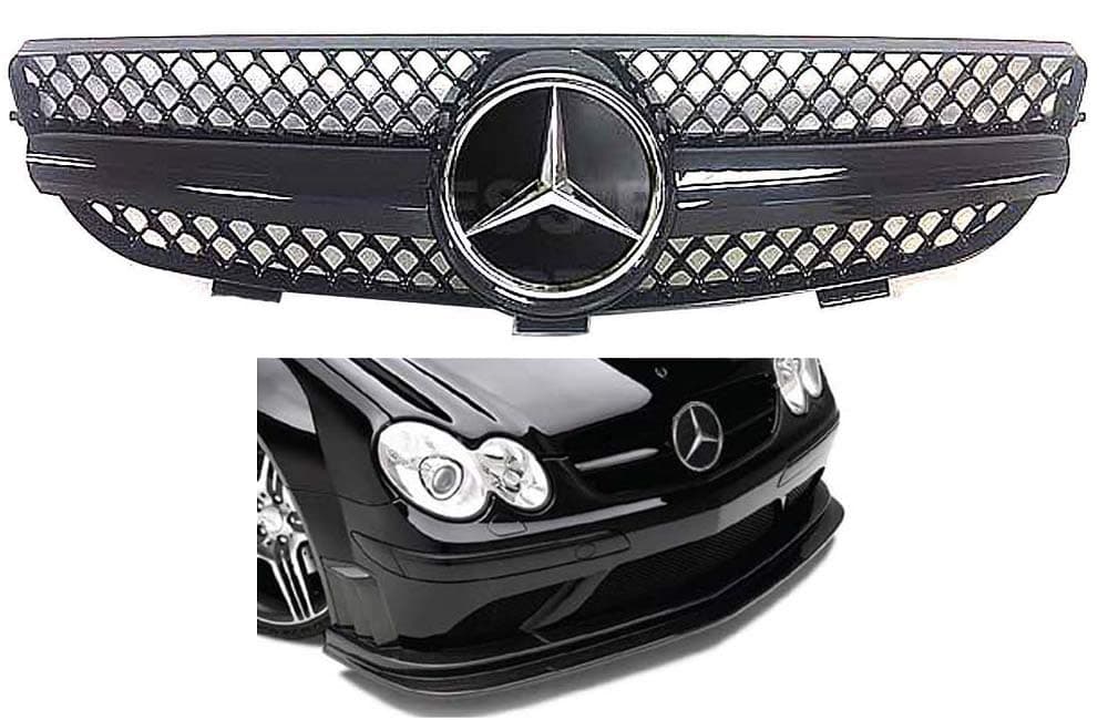 CLK 2003-2009 W209 Gloss Black Grille Style with Chrome Star Emblem. CLk320 CLk500 CLk350 CLk55 CLk63
