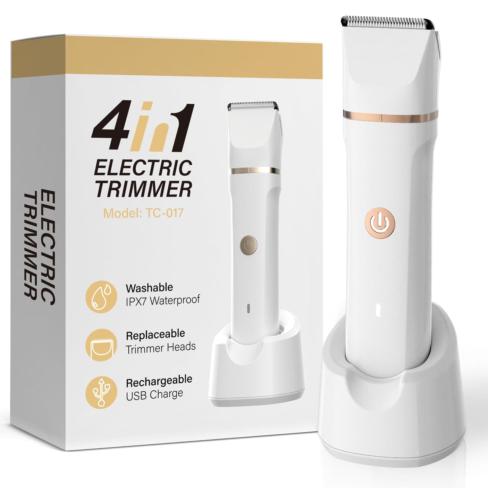 4-in-1 Electric Bikini Trimmer for Women - Painless Electric Razors for Facial/Body/Armpit/Pubic Hair, IPX7 Waterproof Replaceable Shaver Head & Nose Hair Trimmer for Travel, Gifts for Girlfriend Wife