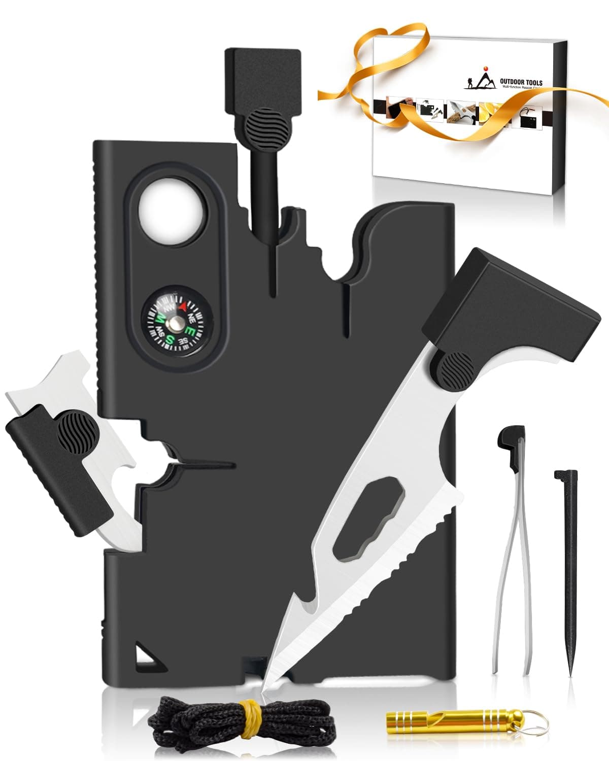 Upgraded Credit Card Tool Multitool - Mens Grandpa Gifts for Dad Who Wants Nothing, Papa Gifts for Him Credit Card Knife Foldable Cool Gadgets for Men Wallet Tools With Blade Compass Screwdrivers