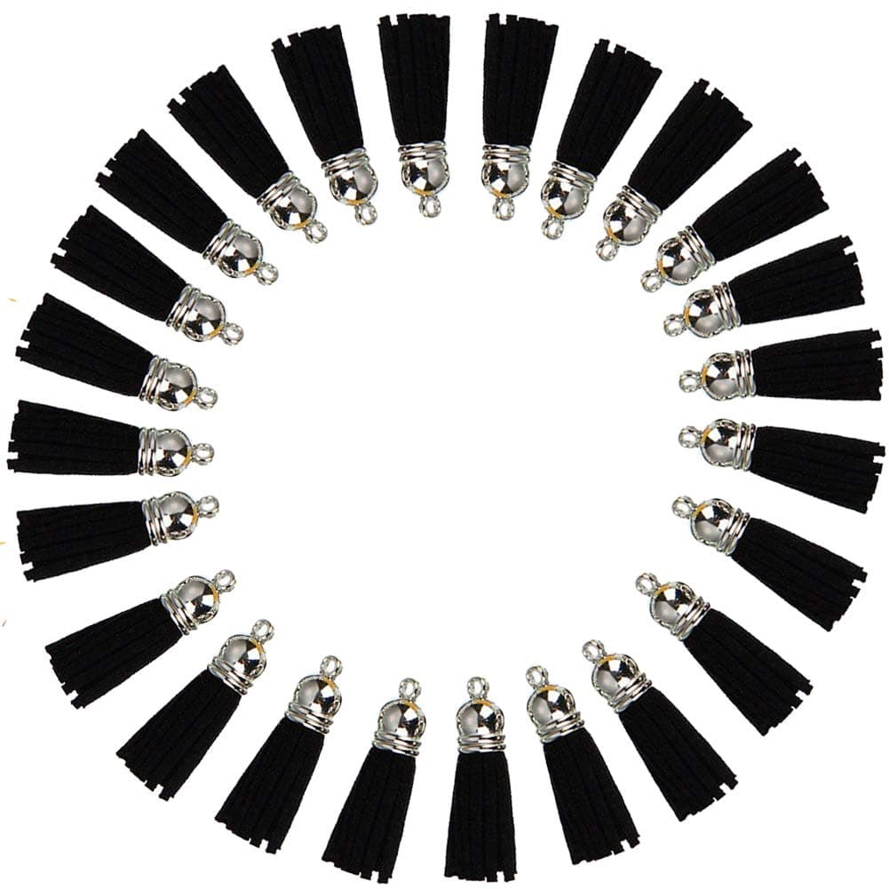 Keychain Tassels Leather Tassel Pendants with Silver White Caps,Tassel Charm for Jewelry Making Keychain Bracelets Ring Crafts -30pcs(1-1/2 inch,Blue) (Black)