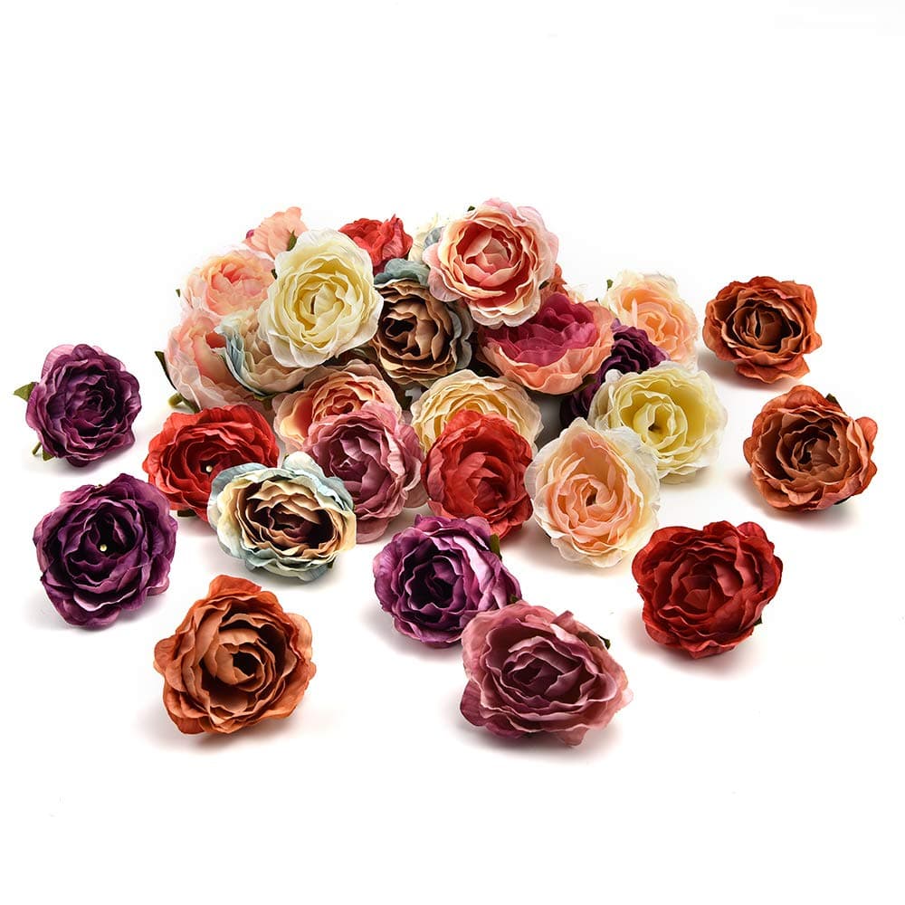 fake flowers heads in Bulk Wholesale Peony Flower Head Silk Artificial Flower Wedding Decoration DIY Garland Craft Flower 25pcs 4CM (Multicolor)