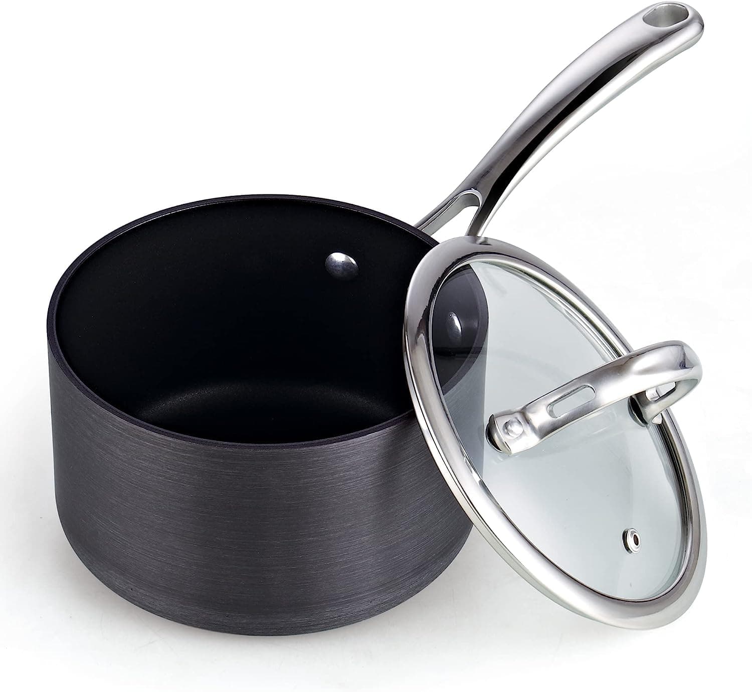 3-Quart Hard Anodized Nonstick Saucepan with Lid, Black,NC-00342
