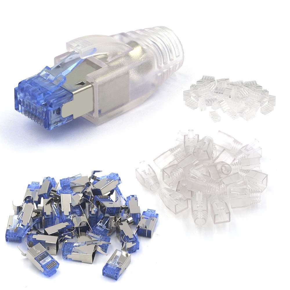 VCE (Gen 1 25 Pack Shielded Cat7 RJ45 Connector Cat6A Modular Plug with RJ45 Boots and Load Bar