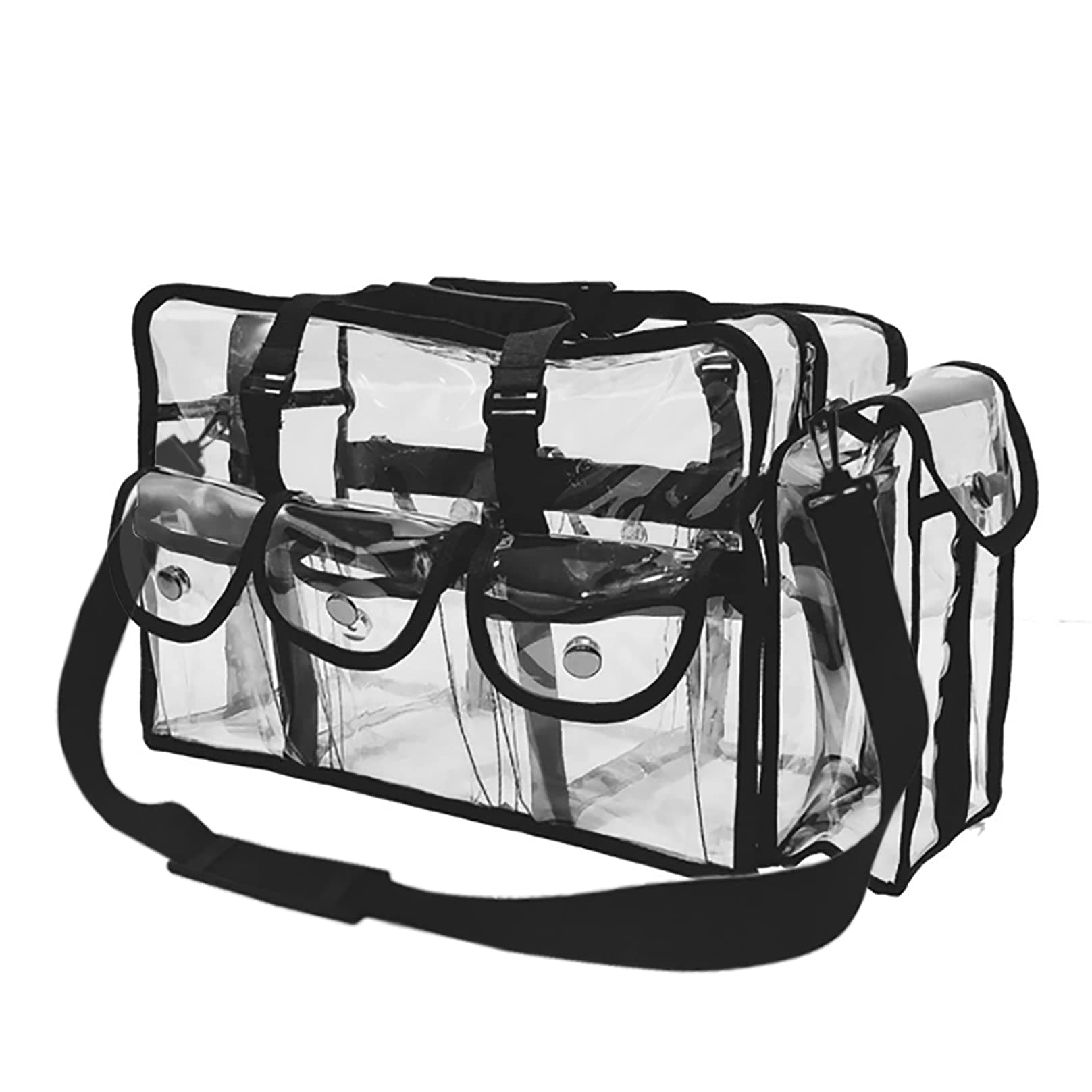 Enkrio Makeup Bag Clear Cosmetic Bag with 5 External Pockets,Waterproof and Transparent Toilery Bag with Shoulder Strap for Travel Beach