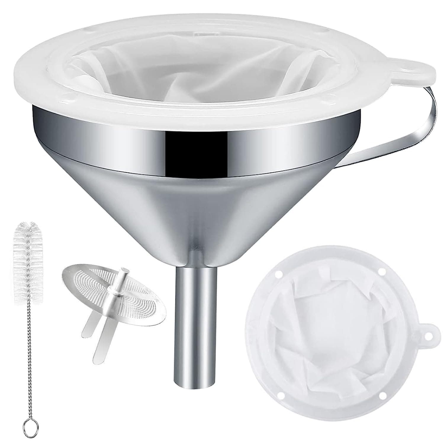 Stainless Steel Funnel, 13 cm Kitchen Funnel with 200 Mesh Filter Strainer for Filling Bottles Oils, Juice, Wine, Coffee, Tea, Milk