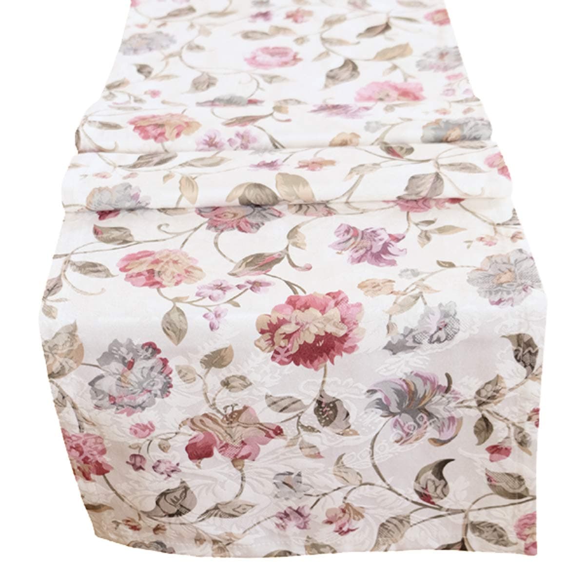 Modern cottage series made of high-quality Jacquard astab-top curtain cushion covers table runner in light natural-coloured with attractive floral print – Country Chic Typ312, Fabric, natur - bunt, Tischläufer 40x150 cm