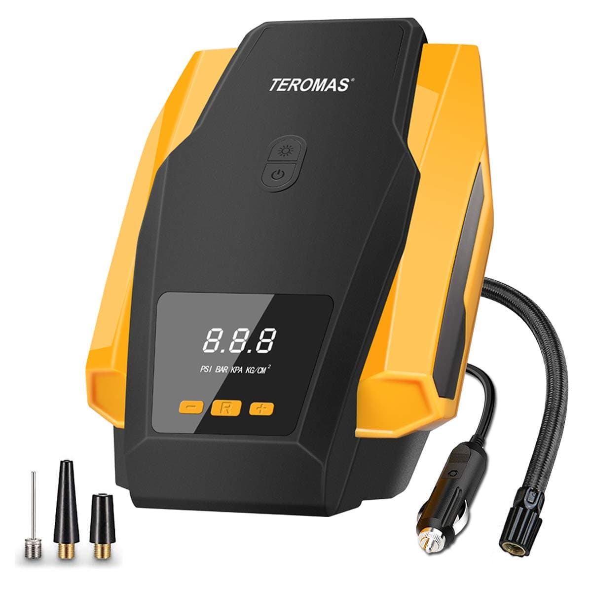 Tire Inflator, TEROMAS Air Compressor Pump, 12V DC Portable Auto Tire Pump with Digital Display up to 150PSI for Car, Bicycle and Other Inflatables (yellow)