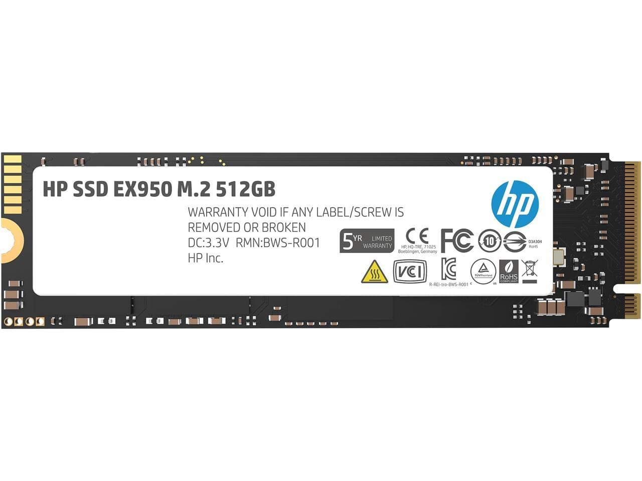 HP EX950 M.2 2280 512GB PCle Gen3 x4, NVMe1.3 3D NAND Internal Solid State Drive (SSD) 5MS22AA#ABC