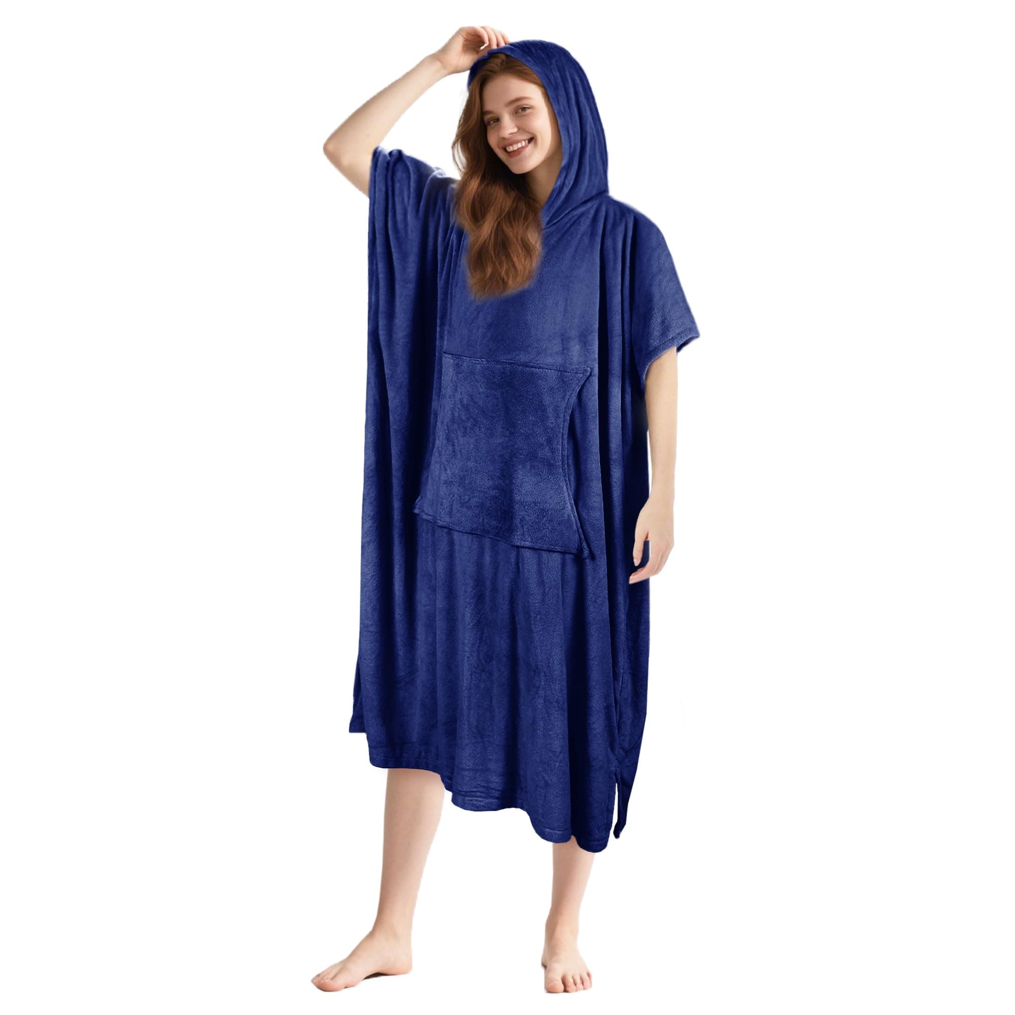 Tirrinia Surf Beach Changing Towel with Hood, Super Absorbent Microfiber Swim Robe Poncho for Men Women Bath Shower Pool, Navy