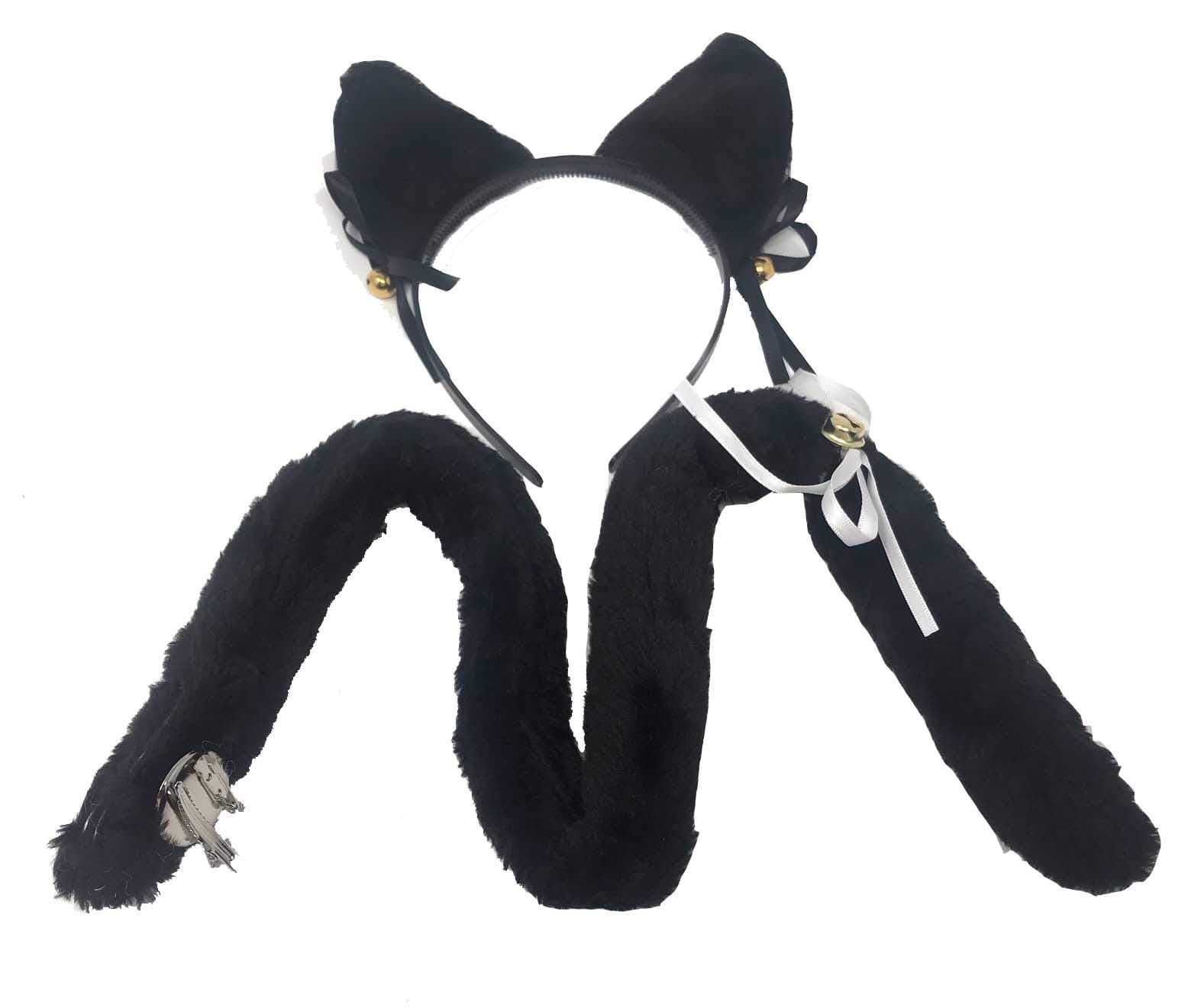 A&S Creavention Cat Ear Cosplay Headband and Accessories - Black Ear Tail Set