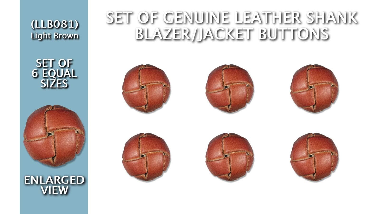 Absolute Magic Set of 6 (One Size) Genuine Leather Shank Blazer/Jacket Buttons (Light Brown) LLB081 (ø21.0mm in Diameter)