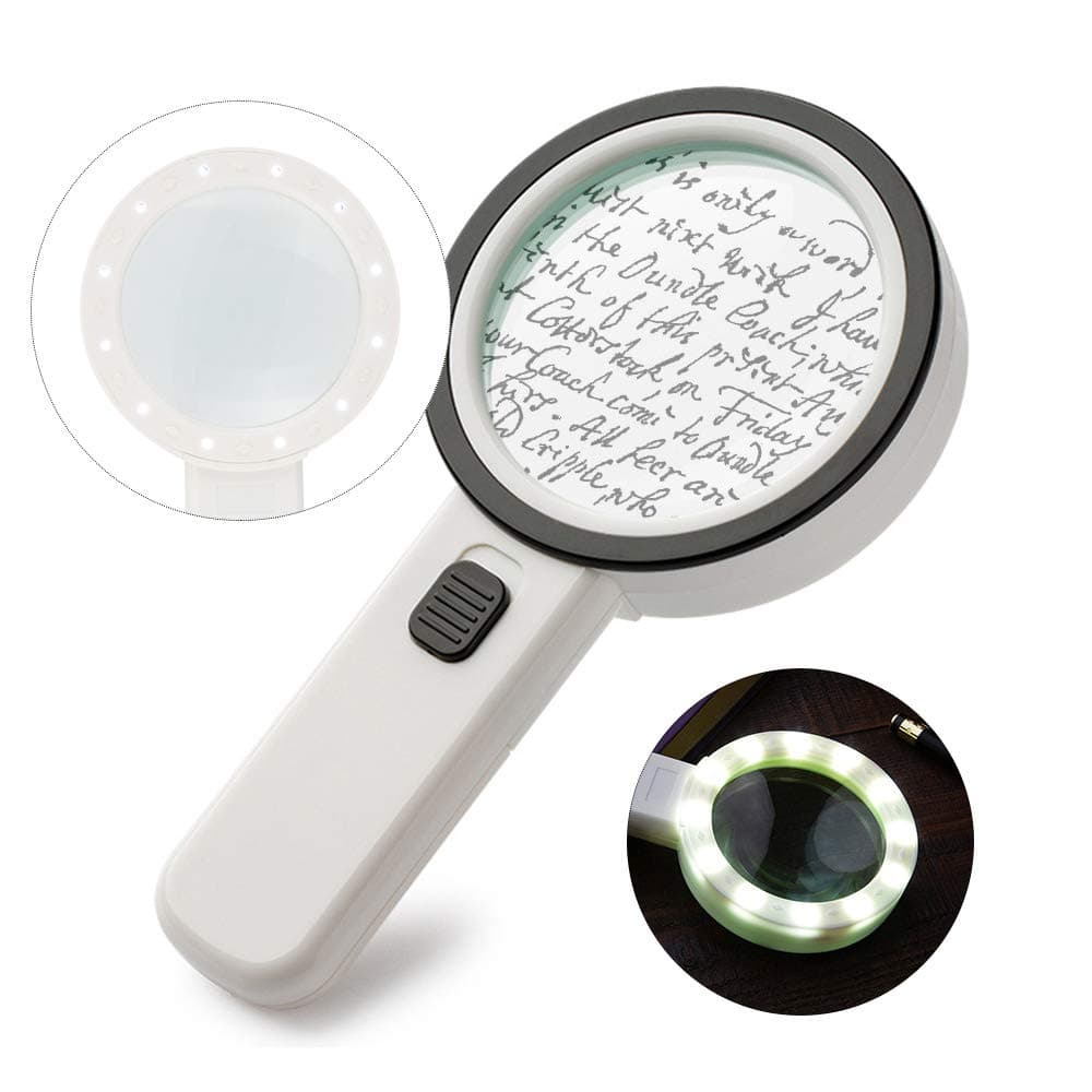 30X Magnifying Glass with Light - Handheld 12 LED Lighted Illuminated Large Lit Magnifier for Kids & Seniors Reading, Jewelers, Coins, Inspection, Exploring