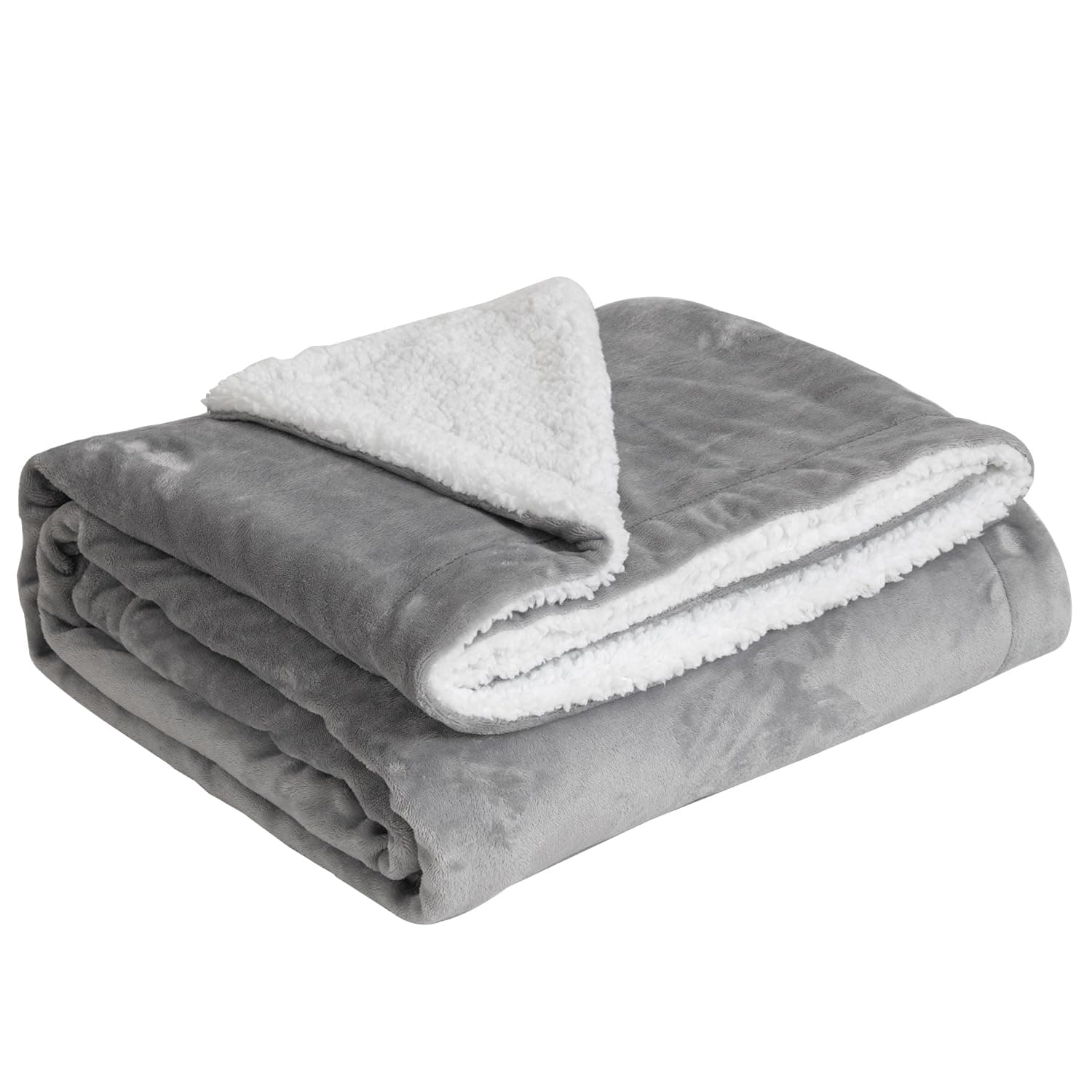 Kono Sherpa Fleece Throw Blanket 130 * 150cm Soft Cosy Fluffy Reversible Microfiber Solid Blankets for Bed Couch Sofa (Grey, Travel/Single)