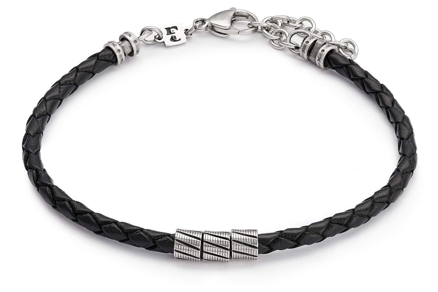 Handmade Black Leather Anklet For Men Set With 3 Silver Plated Beads By Galis Jewelry - Ankle Bracelet For Men - Beaded Anklet For Men